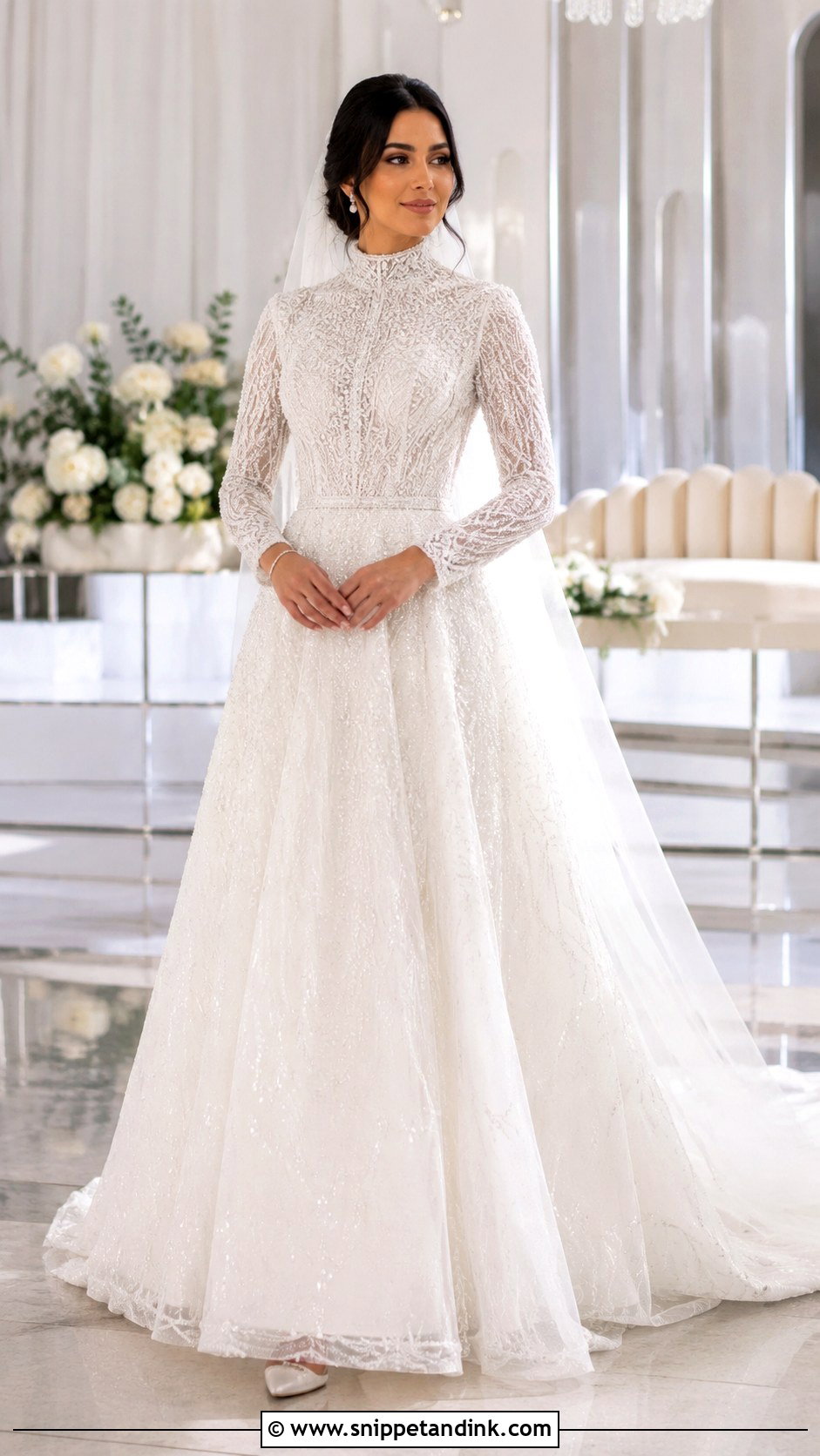 High Neck Beaded A Line Wedding Dress - Snippet and Ink - 20 Middle Eastern Wedding Dress Ideas