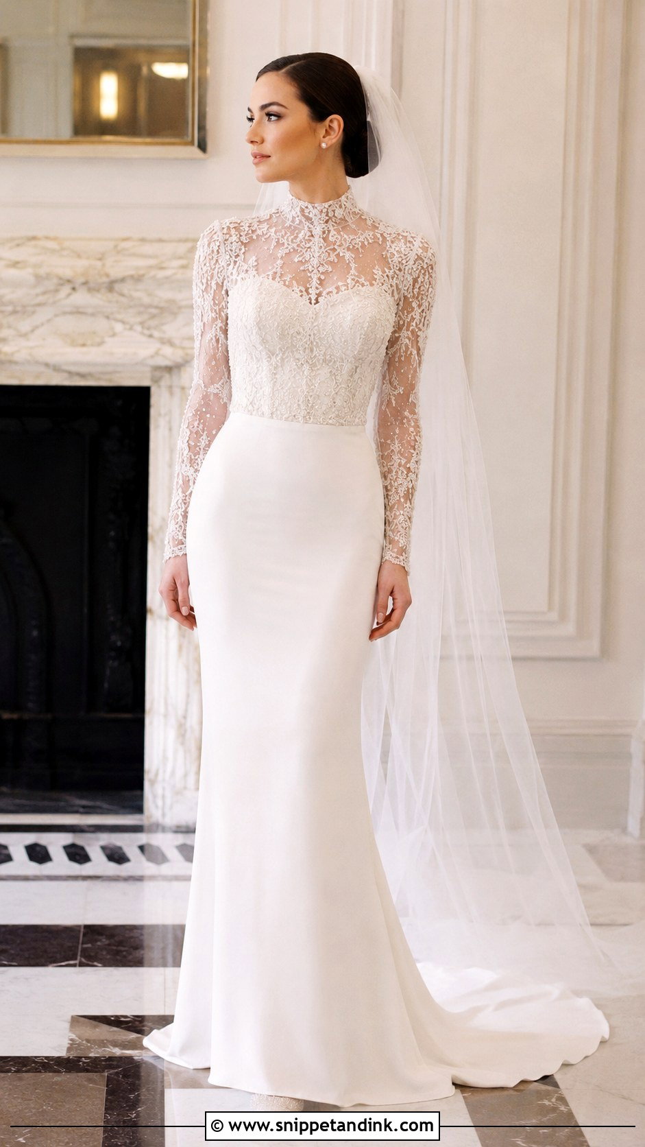 High Neck Beaded Lace Wedding Dress - Snippet and Ink - 20 Beaded Lace Wedding Dress Ideas