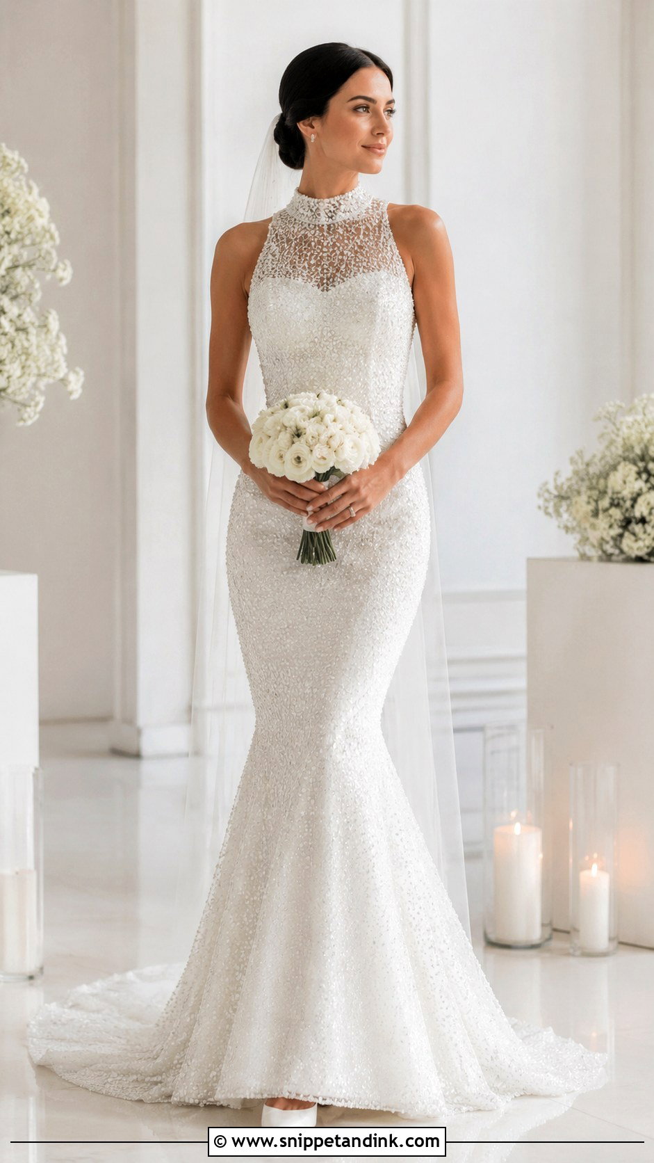High Neck Beaded Mermaid Wedding Dress - Snippet and Ink - 20 Mermaid Bling Wedding Dresses