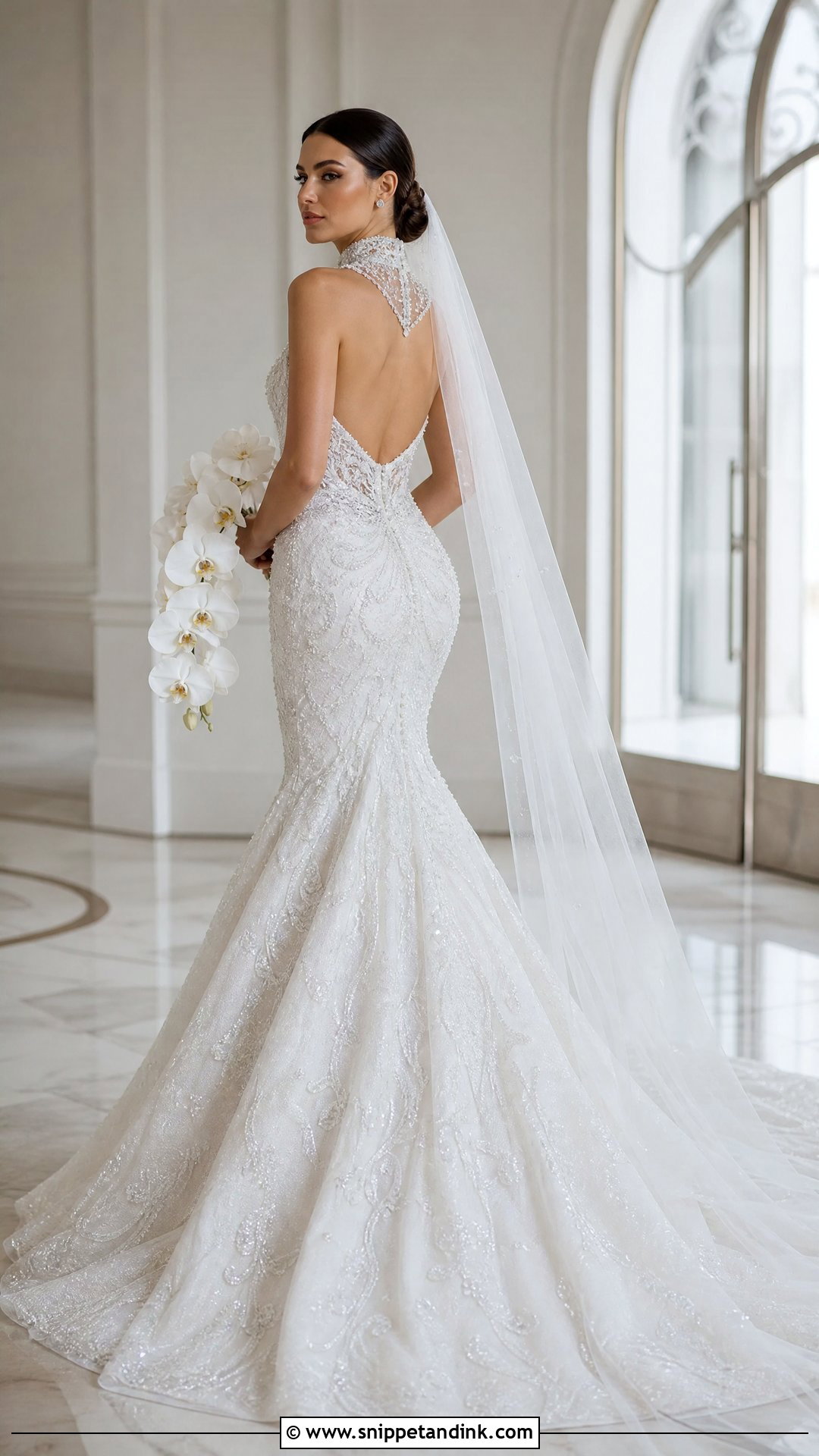 High Neck Beaded Mermaid Wedding Dress - Snippet and Ink - 20 Sparkly Wedding Dress Mermaid Ideas