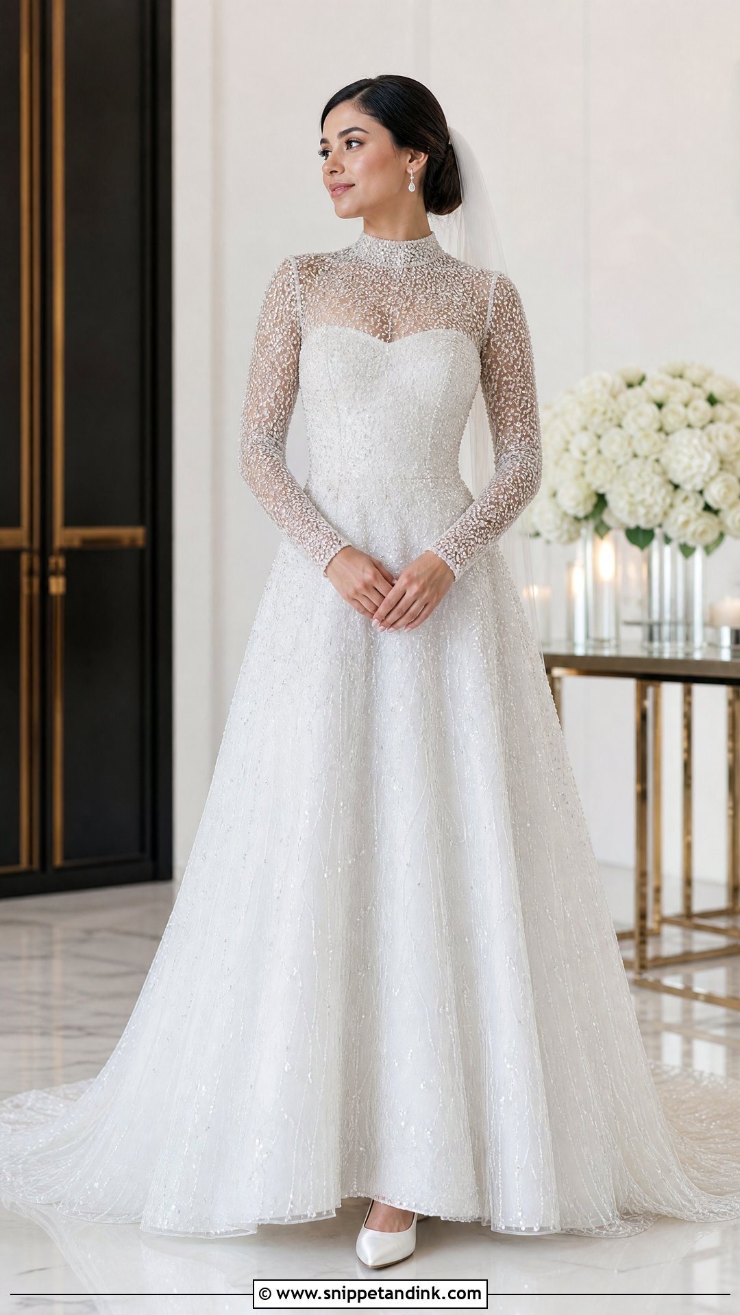 High Neck Beaded Wedding Dress - Snippet and Ink - 20 Glamorous Wedding Dress Ideas