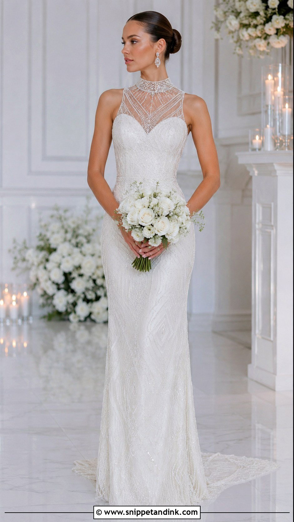 High Neck Beaded Wedding Dress - Snippet and Ink - 25 20s Wedding Dress Ideas