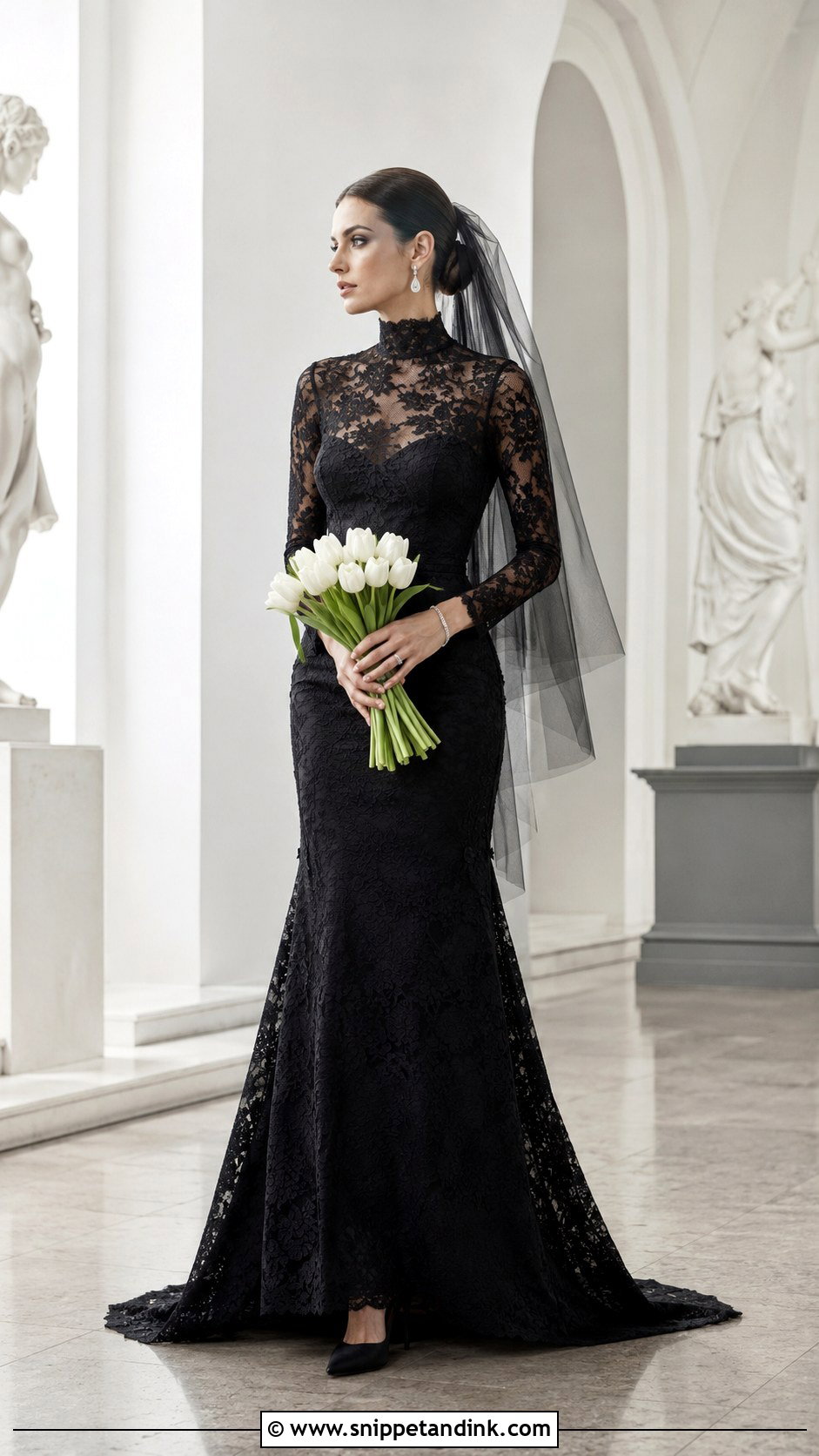 High Neck Black Lace Wedding Dress - Snippet and Ink - 20 Elegant Black Lace Wedding Dress Ideas