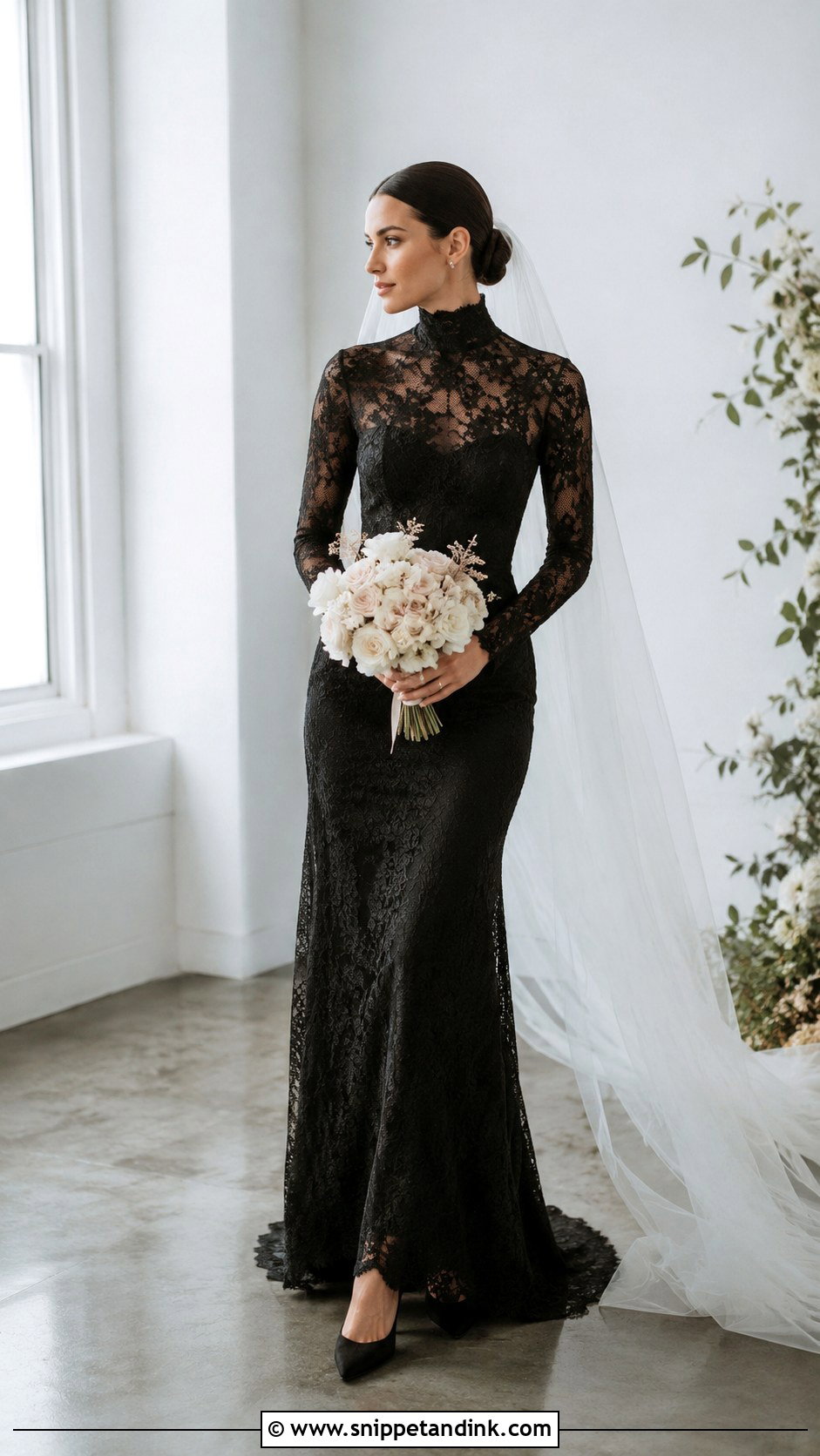 High Neck Black Lace Wedding Dress - Snippet and Ink - 20 Black Lace Wedding Dresses