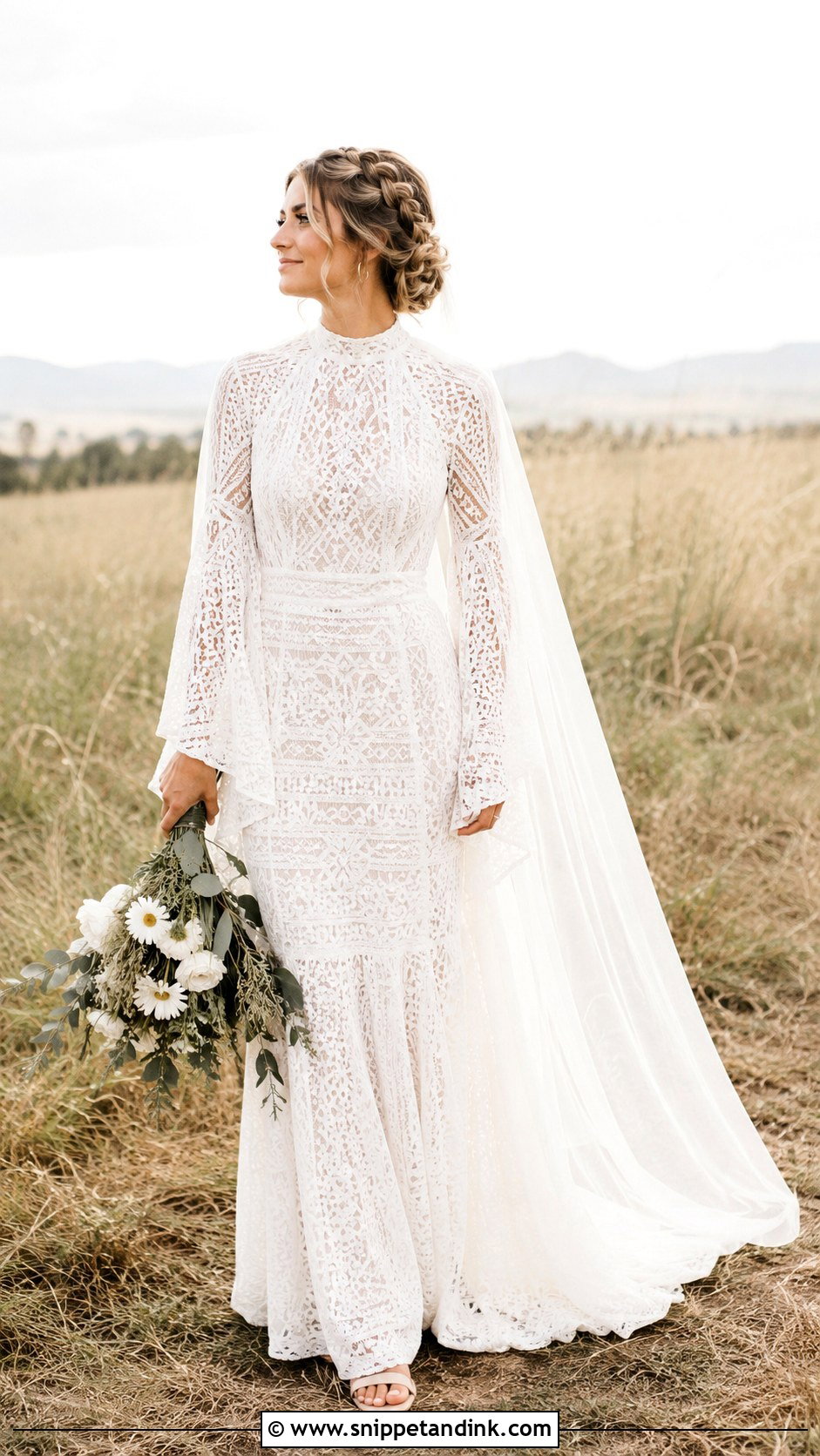 High Neck Boho Lace Bridal Dress - Snippet and Ink - 20 High Neck Bridal Dress Ideas