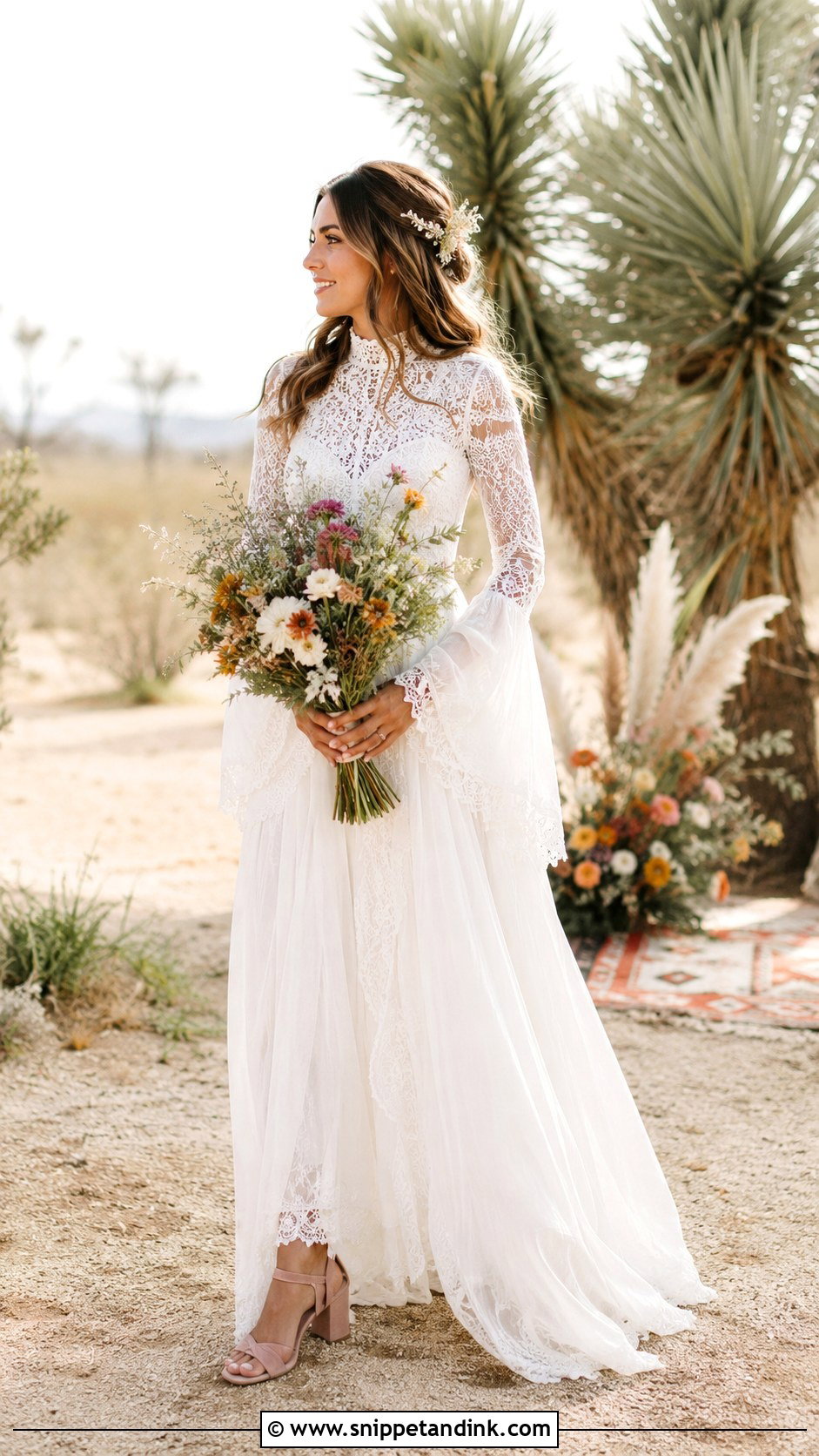 High Neck Boho Wedding Dress With Sleeves - Snippet and Ink - 25 High Neck Wedding Dress with Sleeves