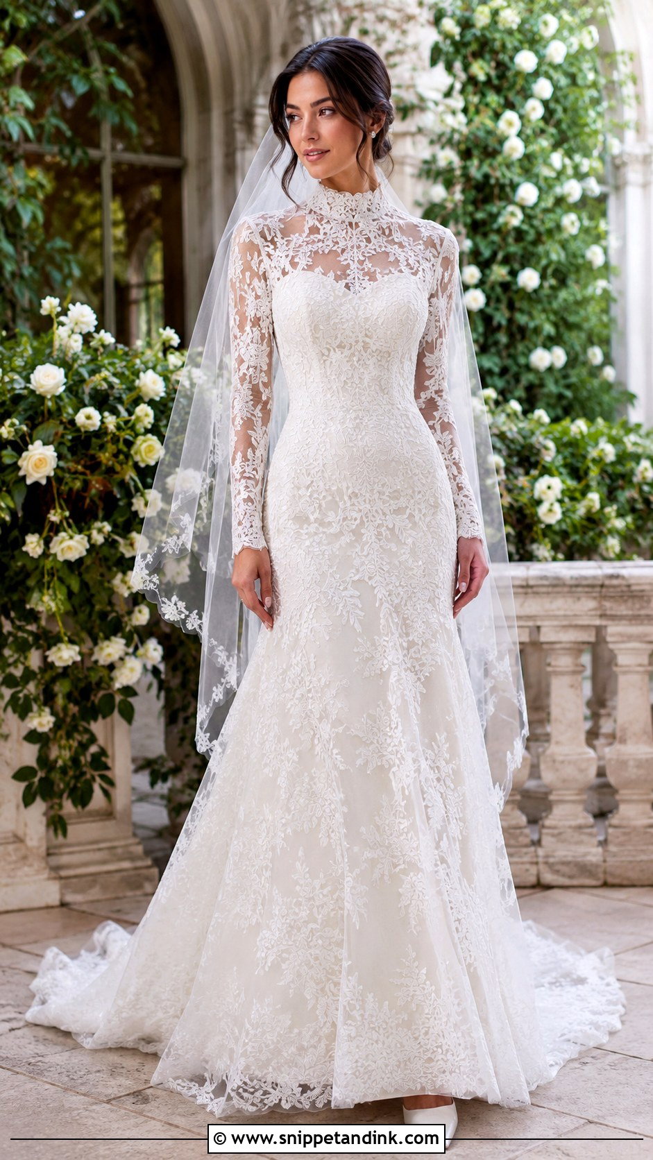 High Neck Botanical Lace Wedding Dress - Snippet and Ink - 20 Botanical Wedding Dress Ideas