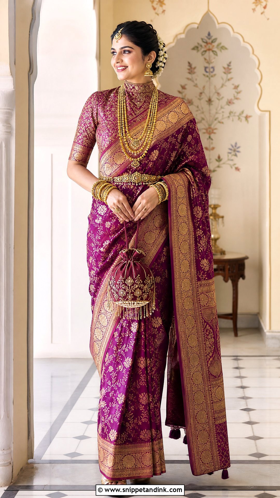 High Neck Bridal Blouse With Banarasi Saree - Snippet and Ink - 25 Blouse Design for Bride Ideas