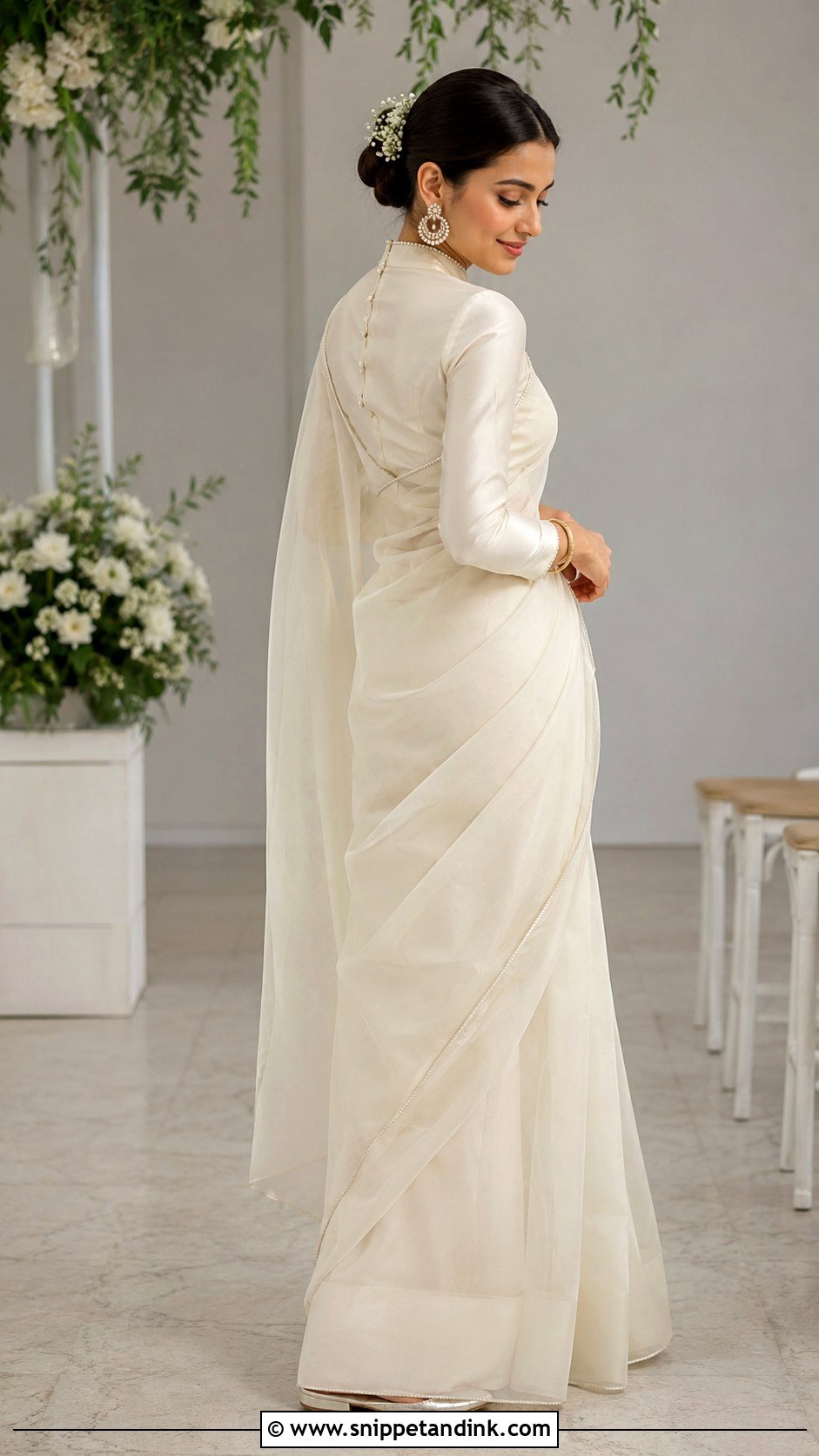 High Neck Bridal Blouse With Organza Saree - Snippet and Ink - 20 Bridal Simple Blouse Designs