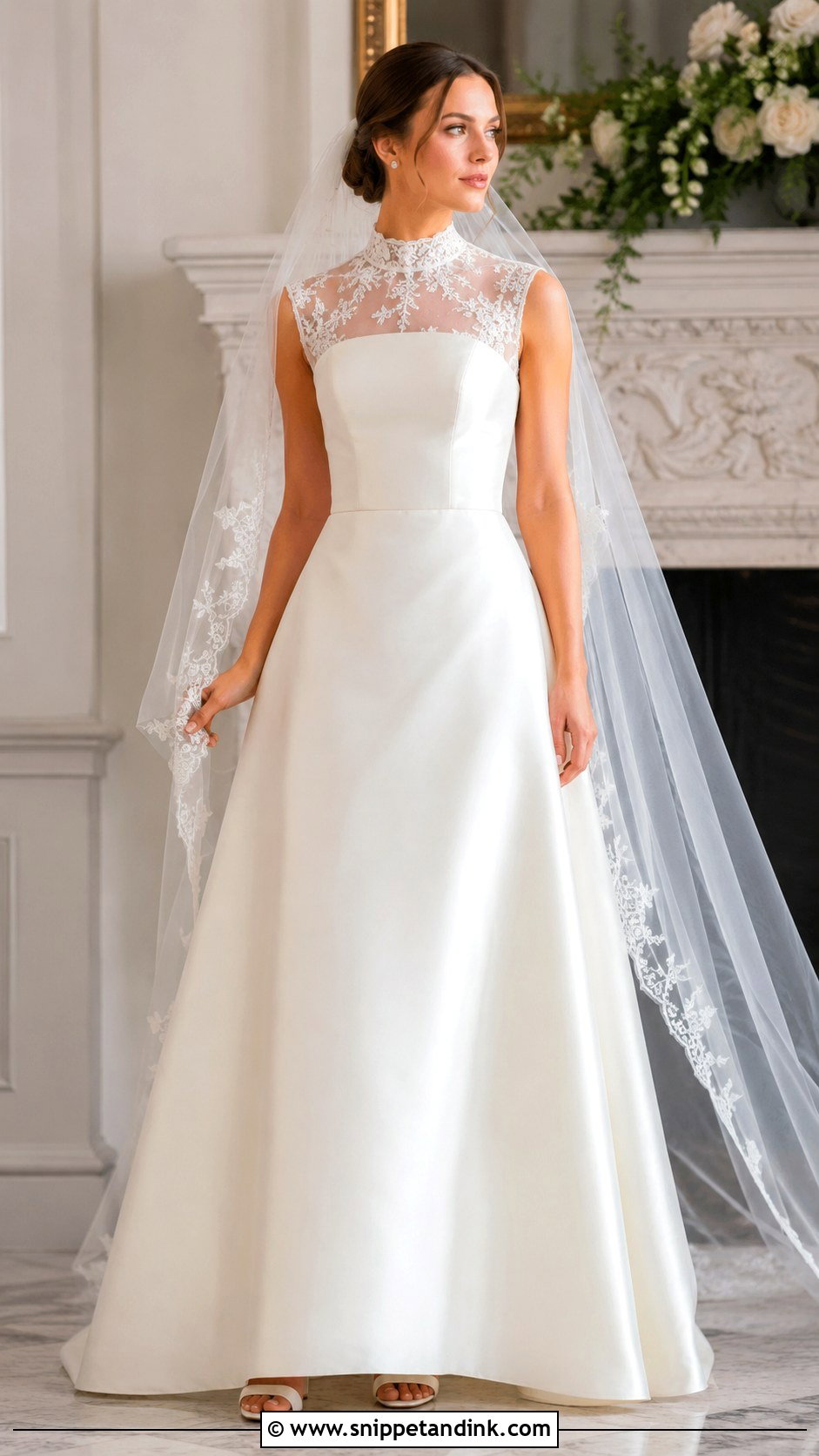 High Neck Bridal Bolero With Sleeveless Gown - Snippet and Ink - 25 Bridal Bolero Ideas