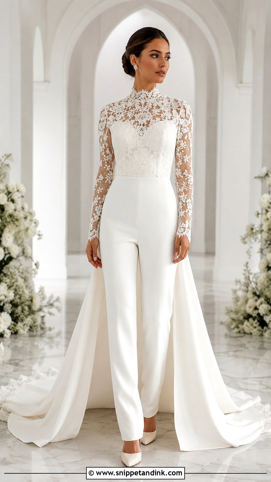 High Neck Bridal Jumpsuit With Train - Snippet and Ink - 25 Bridal Jumpsuit with Train Ideas