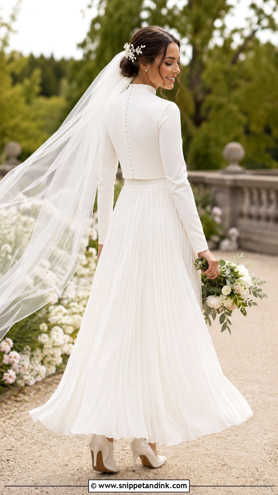 High Neck Bridal Top With Pleated Chiffon Skirt - Snippet and Ink - 20 Bridal Separates Tops Ideas
