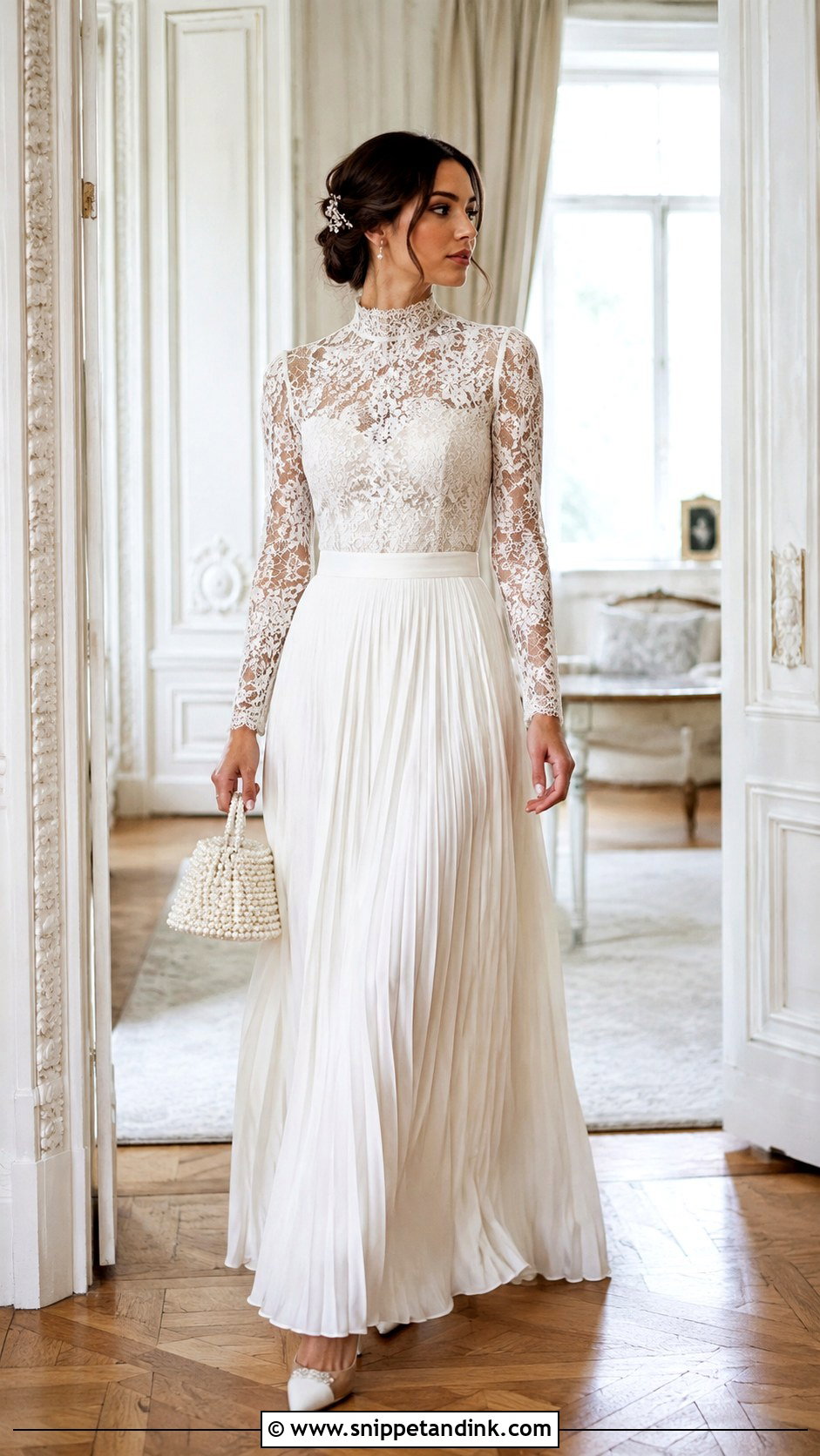 High Neck Bridal Top With Pleated Skirt - Snippet and Ink - 20 Bridal Tops Ideas