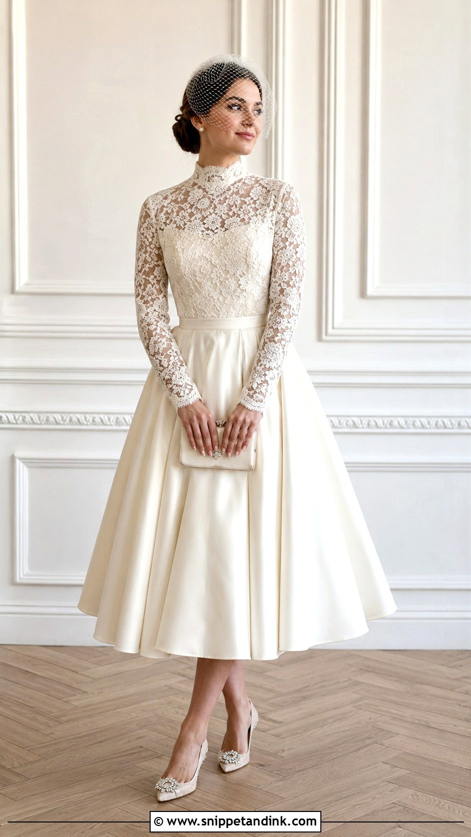 High Neck Bridal Top With Tea Length Skirt - Snippet and Ink - 20 Bride Top Ideas