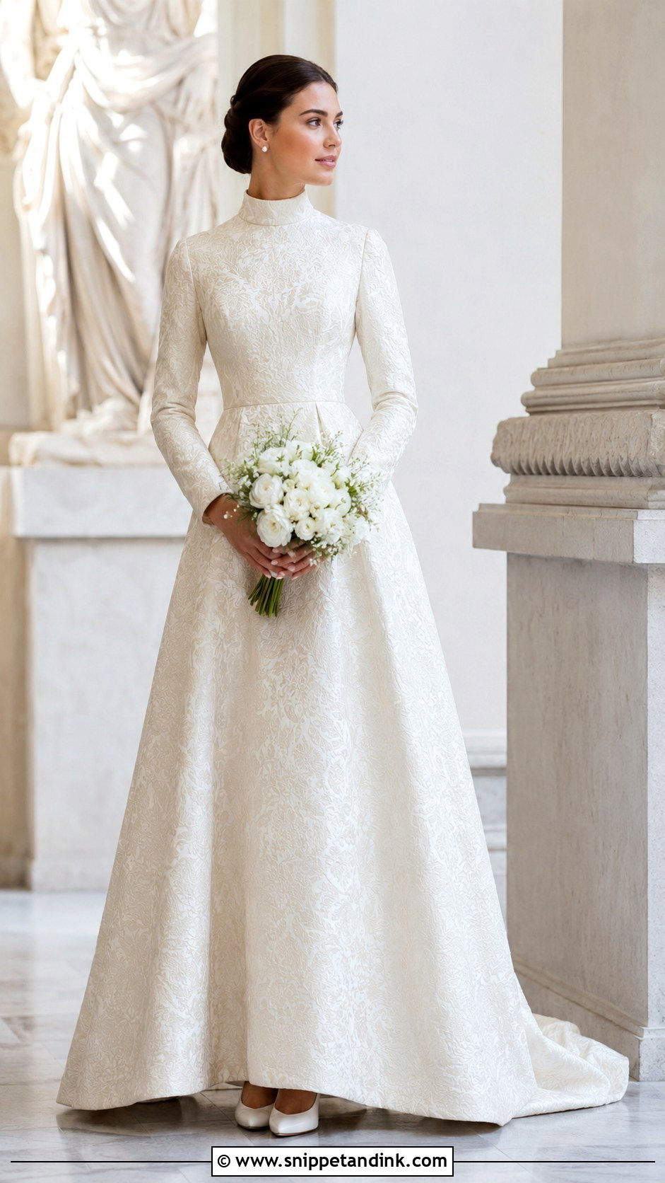 High Neck Brocade Wedding Dress - Snippet and Ink - 25 Brocade Wedding Dress Ideas