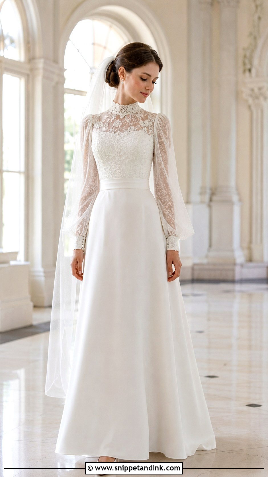 High Neck Bubble Sleeve Wedding Dress - Snippet and Ink - 20 Bubble Sleeve Wedding Dress Ideas