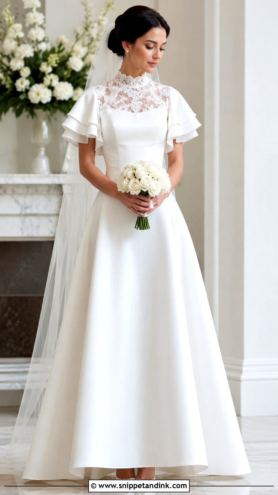 High Neck Butterfly Sleeve Wedding Dress - Snippet and Ink - 20 Butterfly Sleeve Wedding Dress Ideas