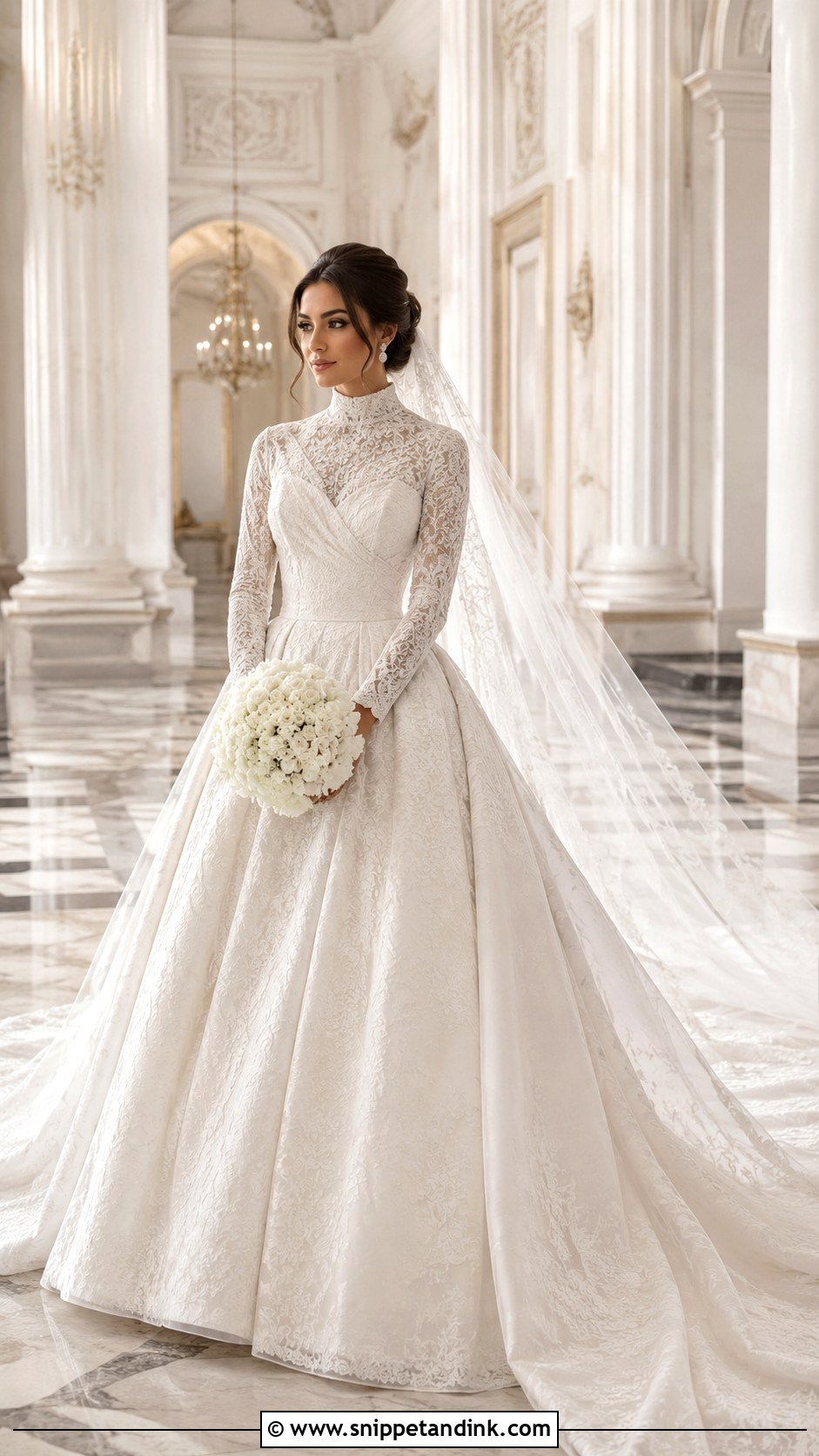 High Neck Cathedral Wedding Dress With Sleeves - Snippet and Ink - 25 High Neck Wedding Dress with Sleeves