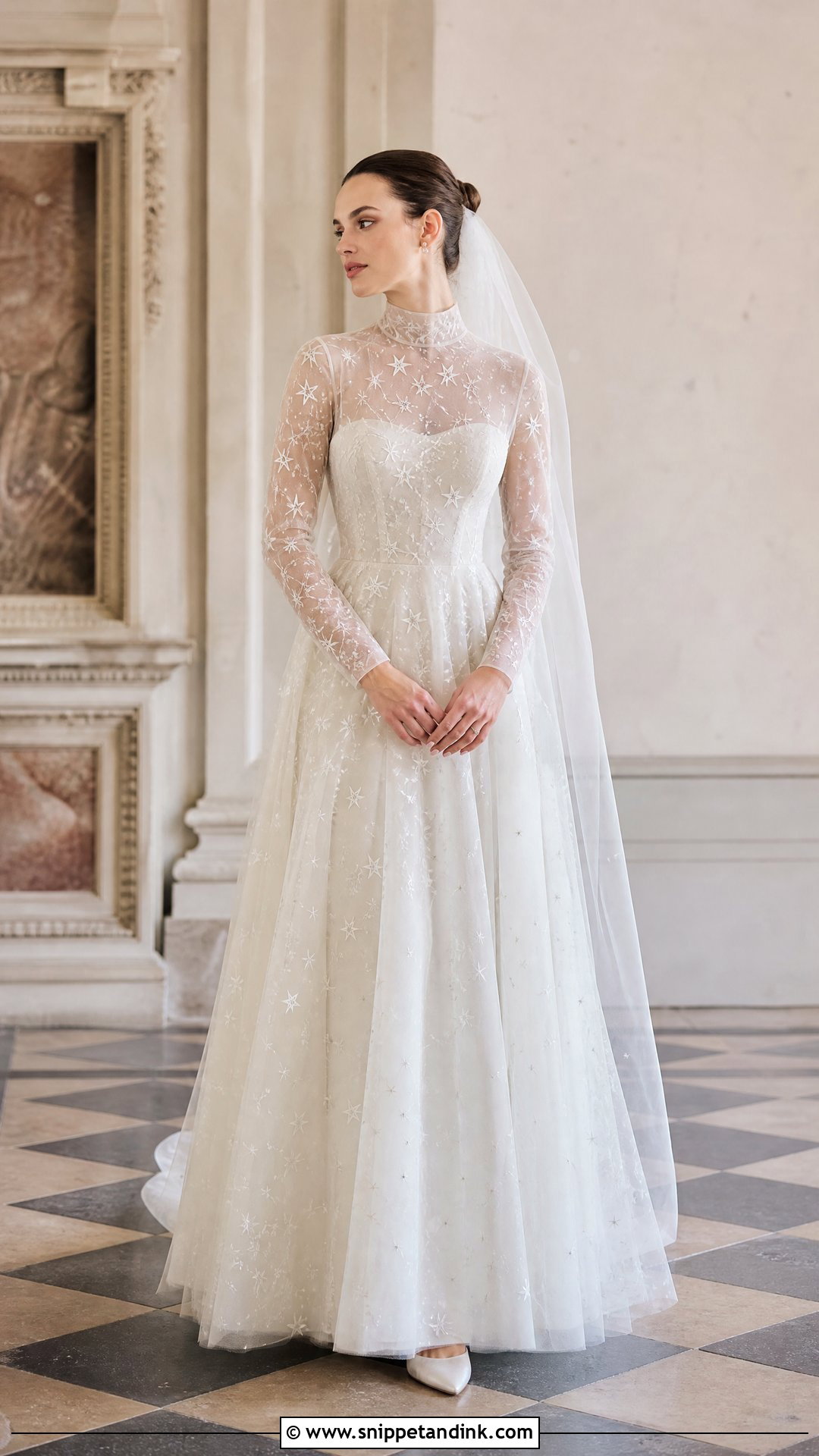 High Neck Celestial Wedding Dress - Snippet and Ink - 20 Starry Wedding Dress Ideas