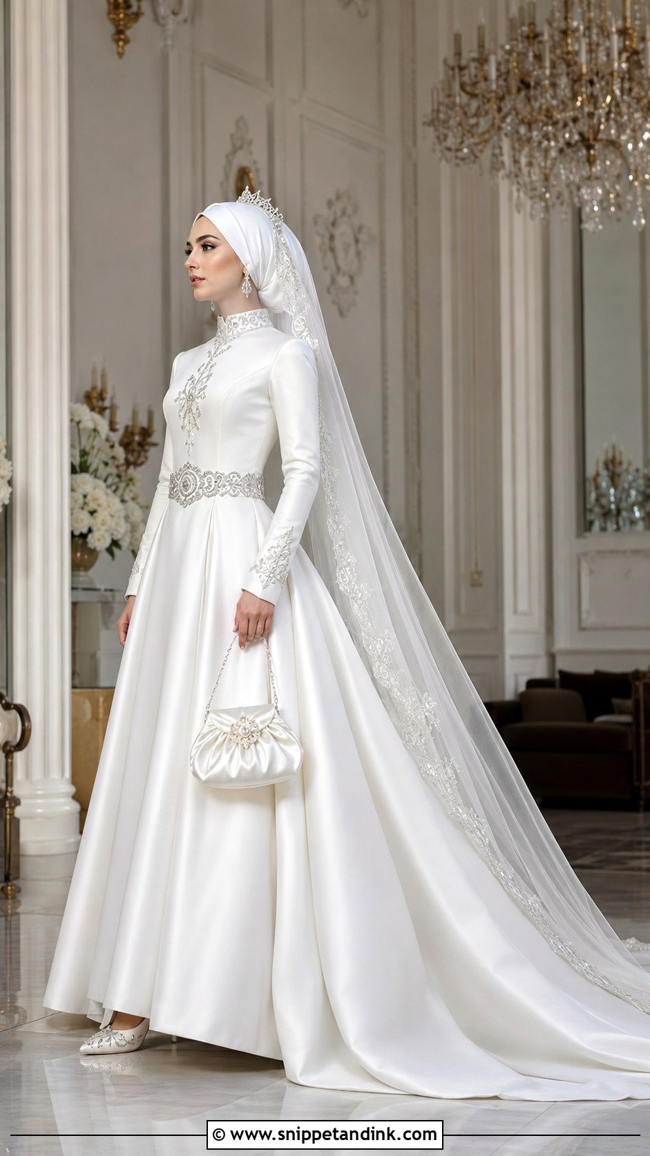 High Neck Chechen Wedding Dress With Train - Snippet and Ink - 20 Chechen Wedding Dresses