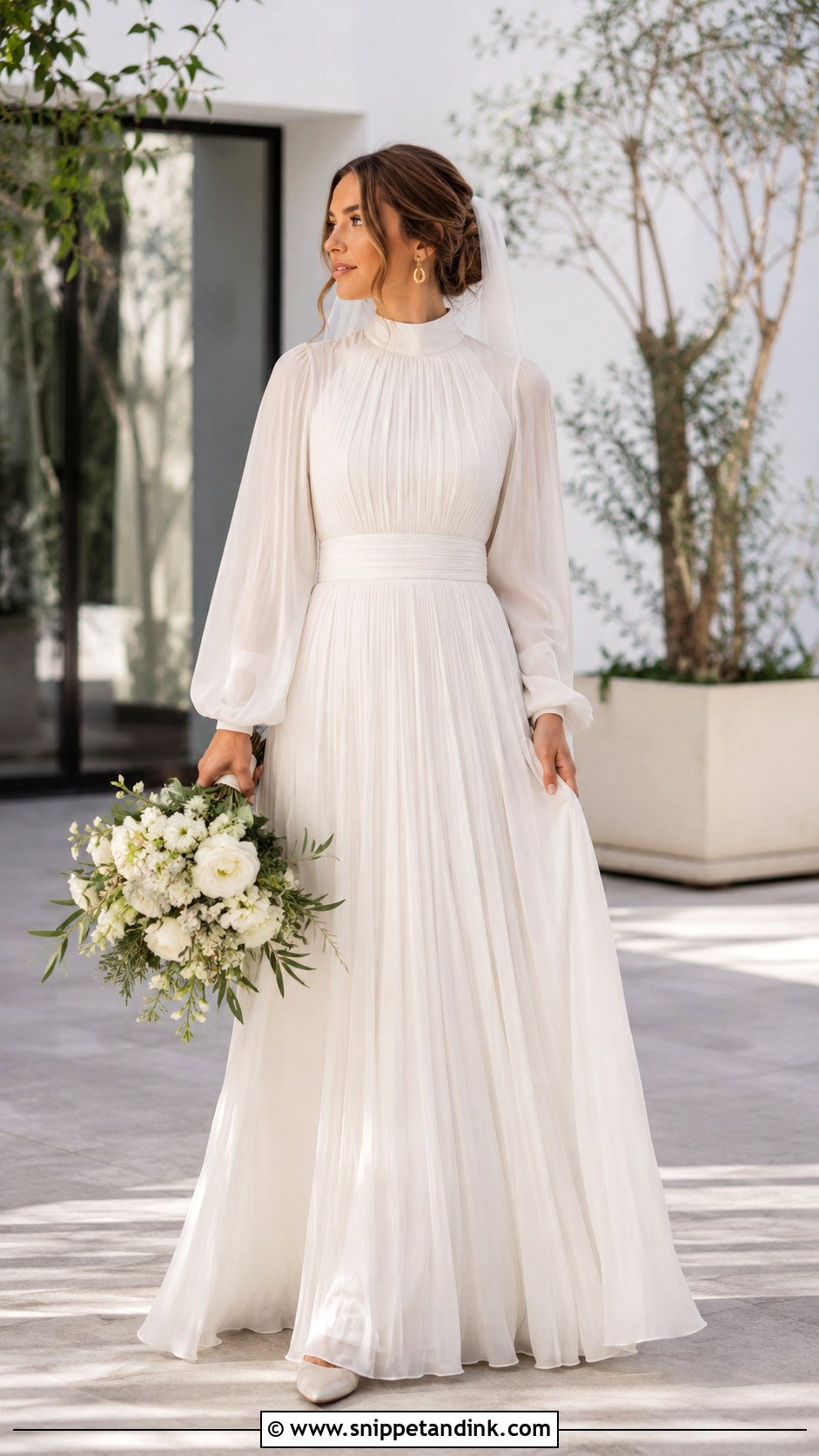 High Neck Chiffon Boho Modest Wedding Dress - Snippet and Ink - 20 Boho Modest Wedding Dress Ideas