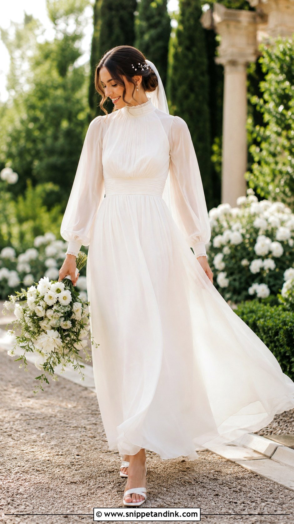 High Neck Chiffon Bridal Dress - Snippet and Ink - 20 High Neck Bridal Dress Ideas