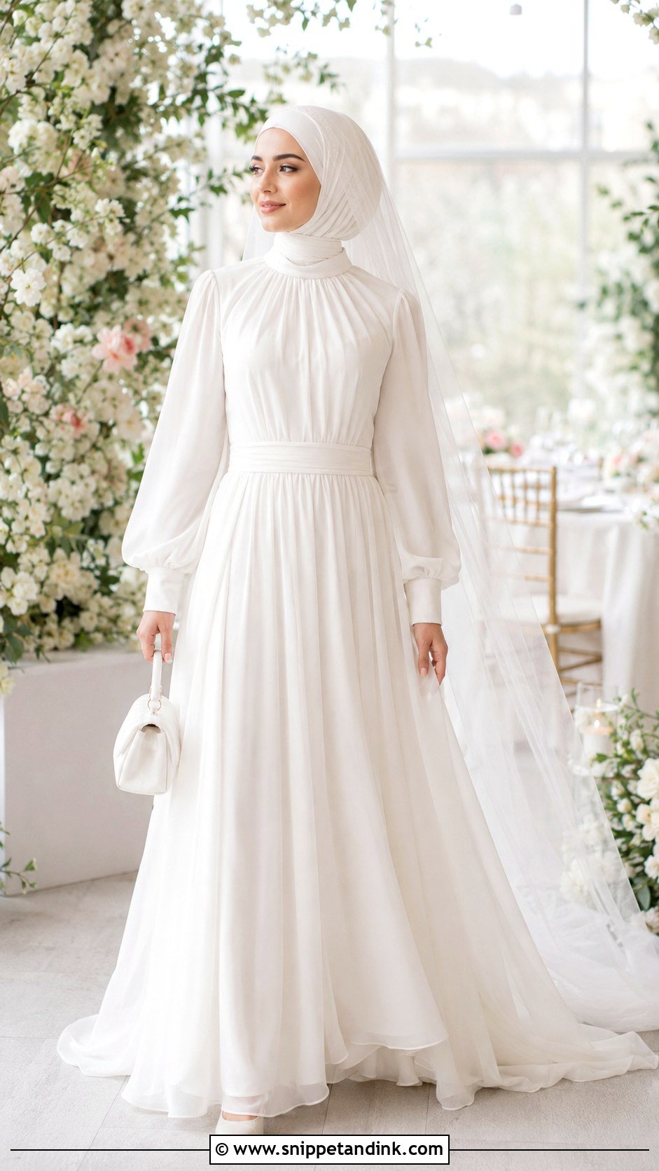 High Neck Chiffon Muslimah Wedding Dress - Snippet and Ink - 20 Simple Muslimah Wedding Dress Ideas
