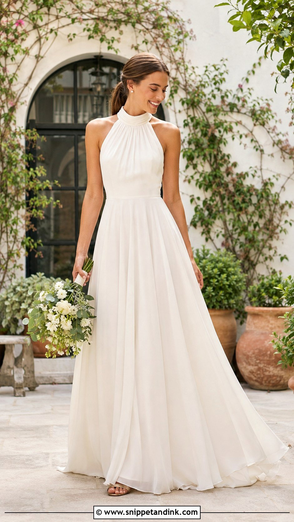 High Neck Chiffon Wedding Dress - Snippet and Ink - 20 Comfortable Wedding Dress Ideas