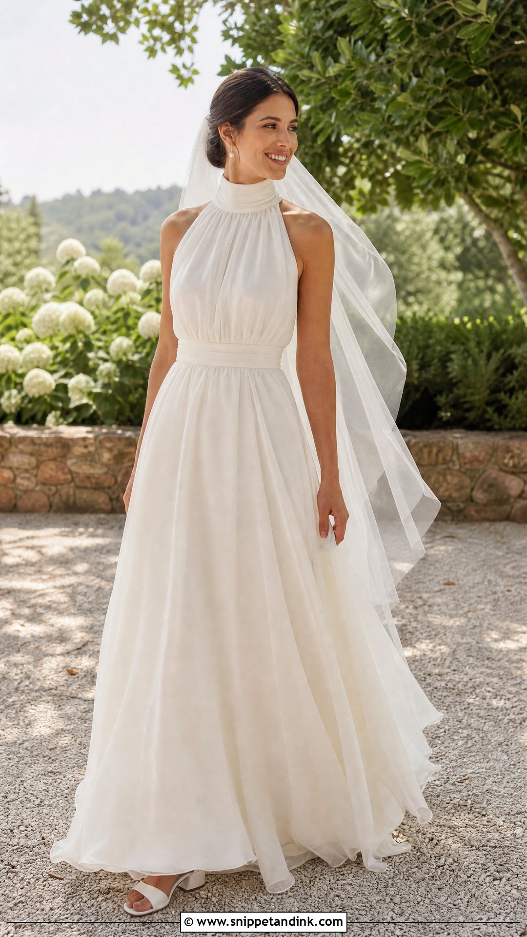 High Neck Chiffon Wedding Dress - Snippet and Ink - 20 No Lace Wedding Dress Ideas