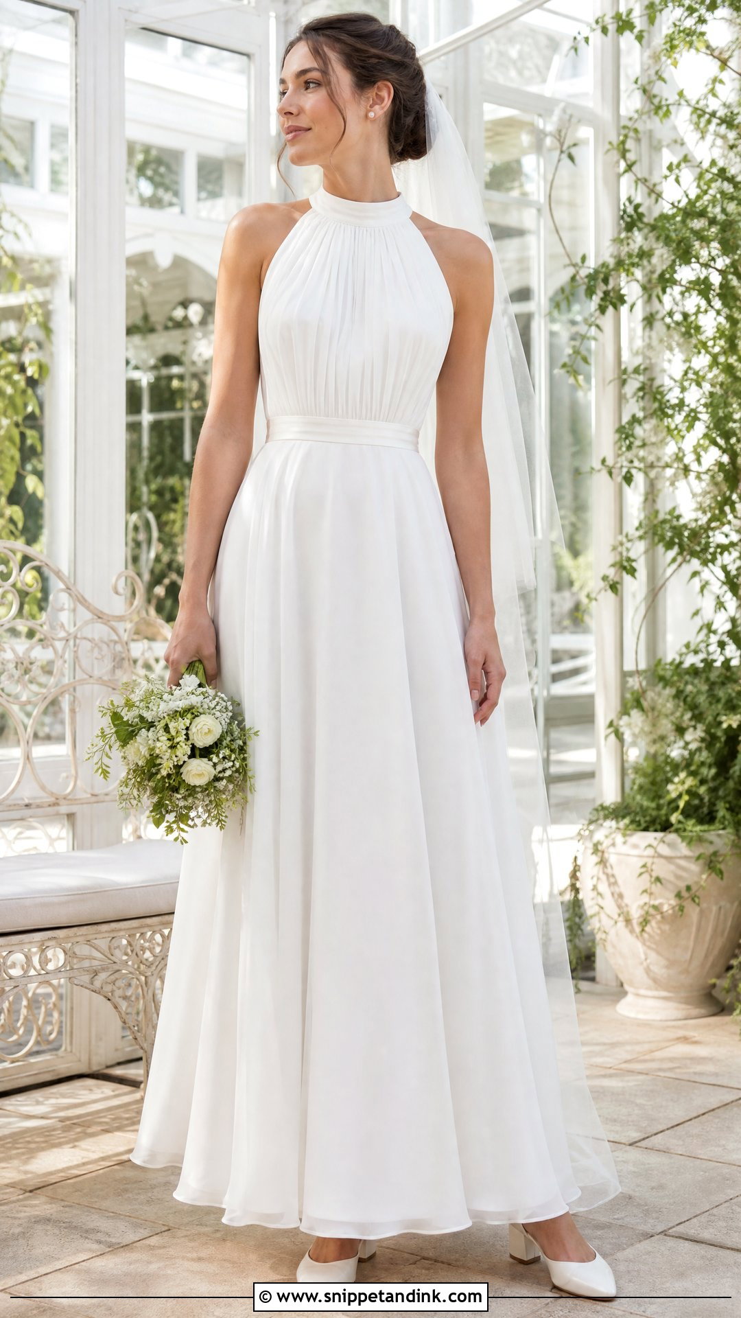 High Neck Chiffon Wedding Dress - Snippet and Ink - 20 No Lace Wedding Dresses