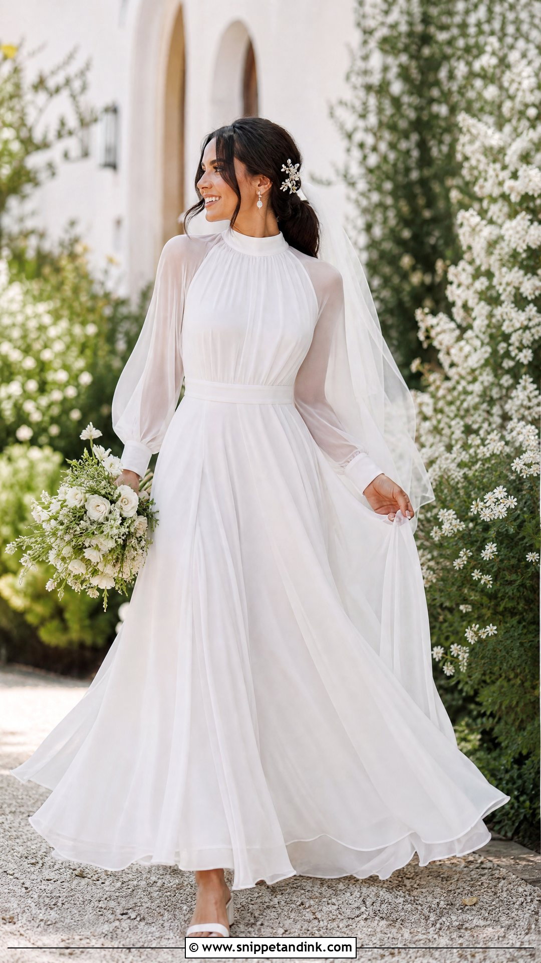 High Neck Chiffon Wedding Dress With Sleeves - Snippet and Ink - 20 Simple Elegant Wedding Dress with Sleeves