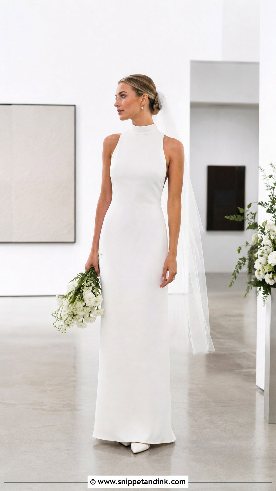 High Neck Column Wedding Dress - Snippet and Ink - 20 Simple But Elegant Wedding Dresses