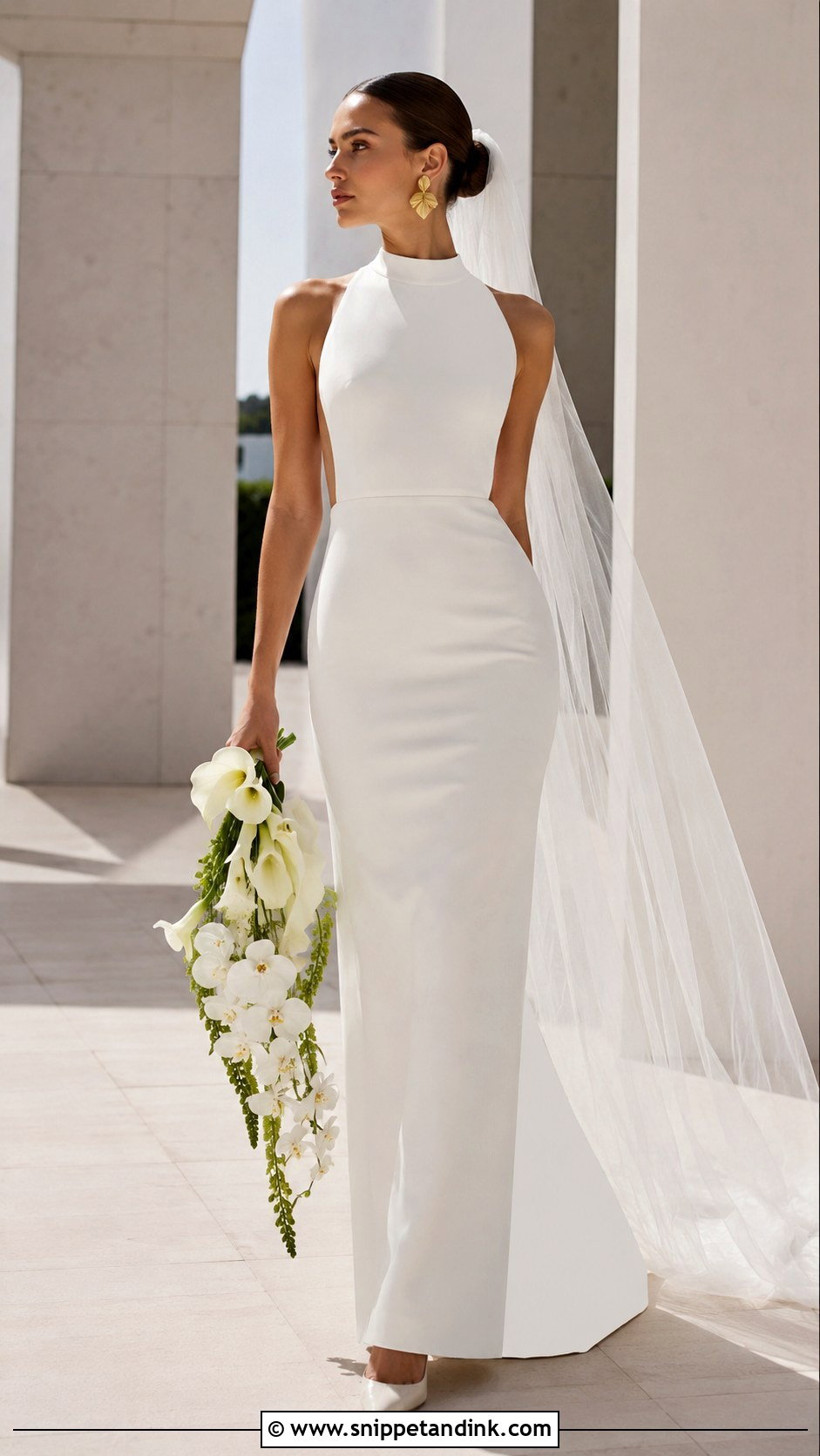 High Neck Column Wedding Dress - Snippet and Ink - 20 Elegant Plain Wedding Dress Ideas
