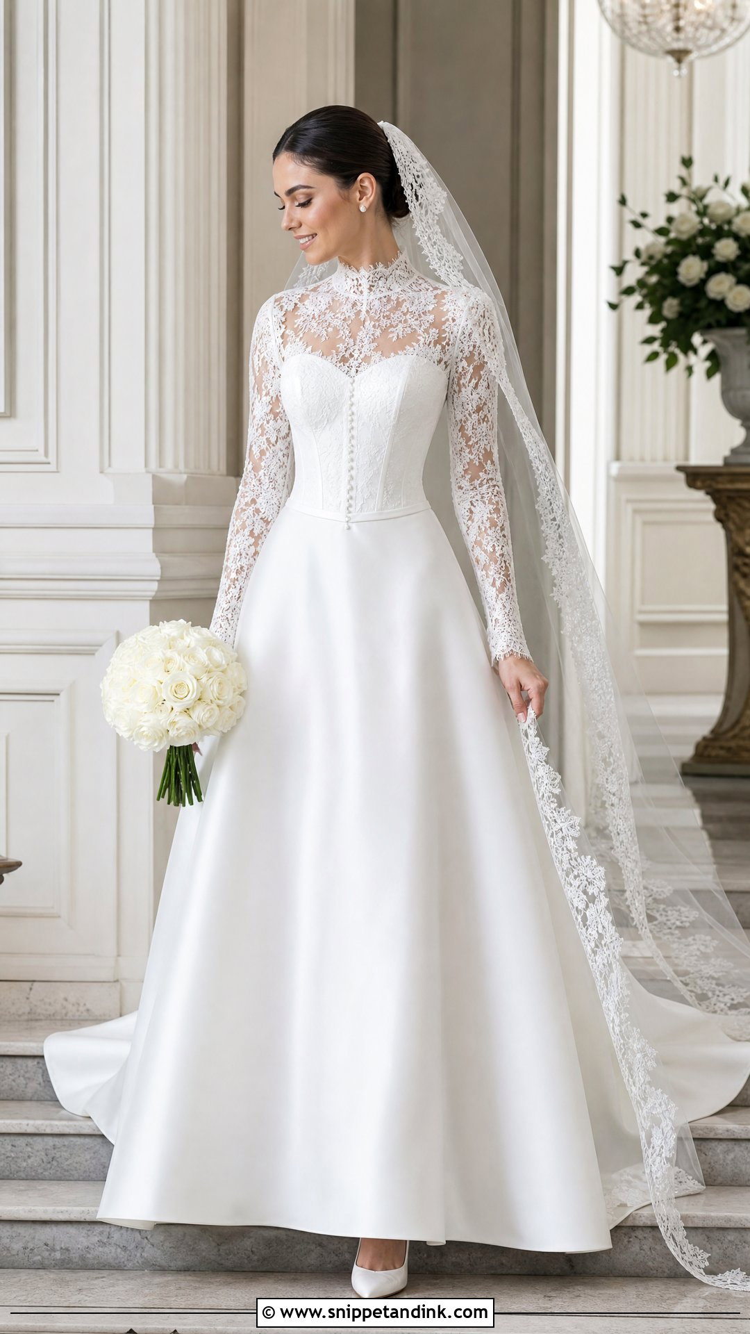 High Neck Corset Wedding Dress With Long Sleeves - Snippet and Ink - 20 Timeless Corset Wedding Dress Ideas