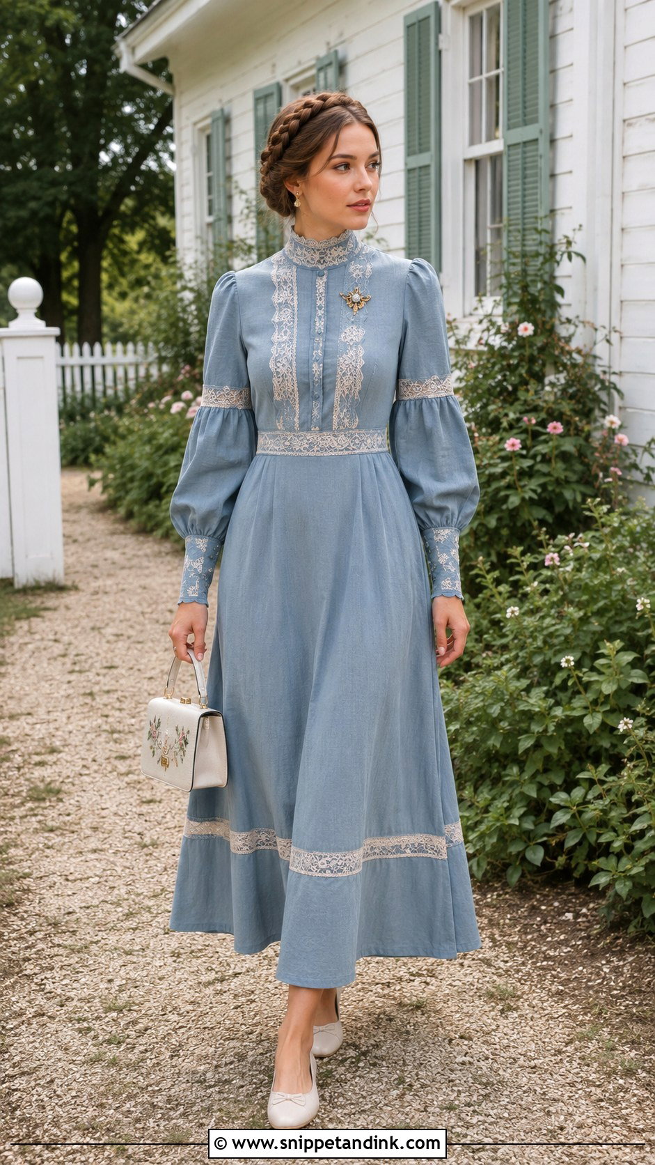 High Neck Cottage Core Gown - Snippet and Ink - 20 Cottage Core Gown Ideas