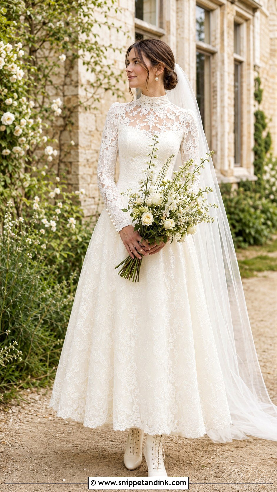 High Neck Cottagecore Wedding Dress - Snippet and Ink - 20 Cottagecore Wedding Dresses