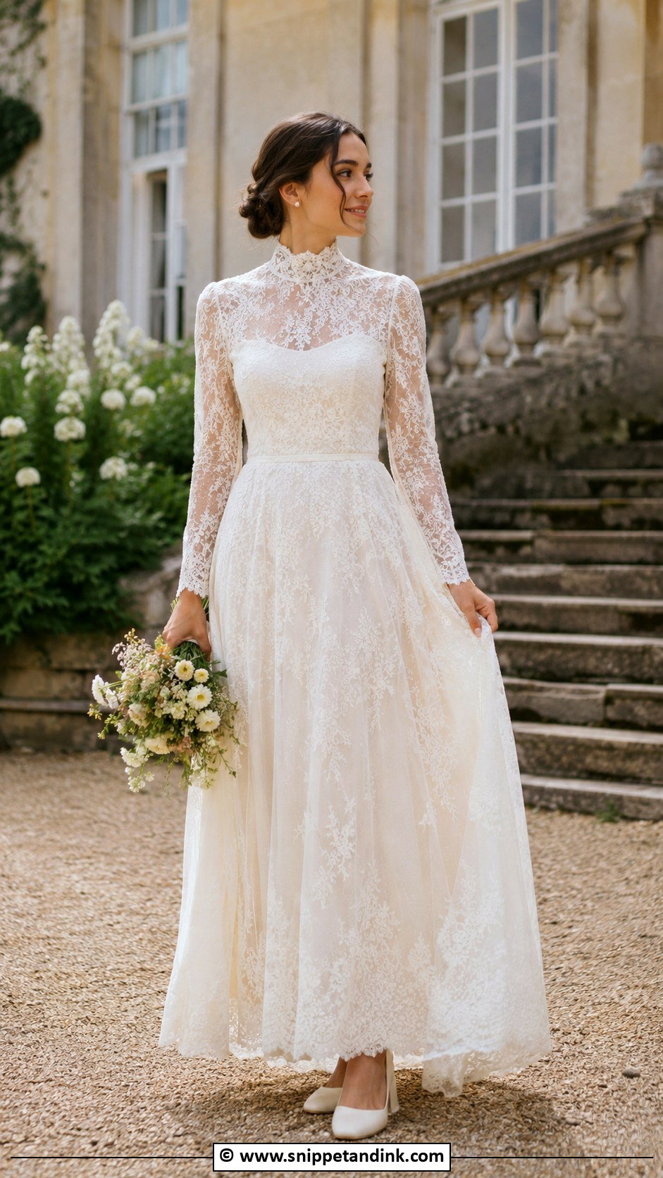 High Neck Cottagecore Wedding Dress - Snippet and Ink - 30 Cottagecore Wedding Dress Ideas