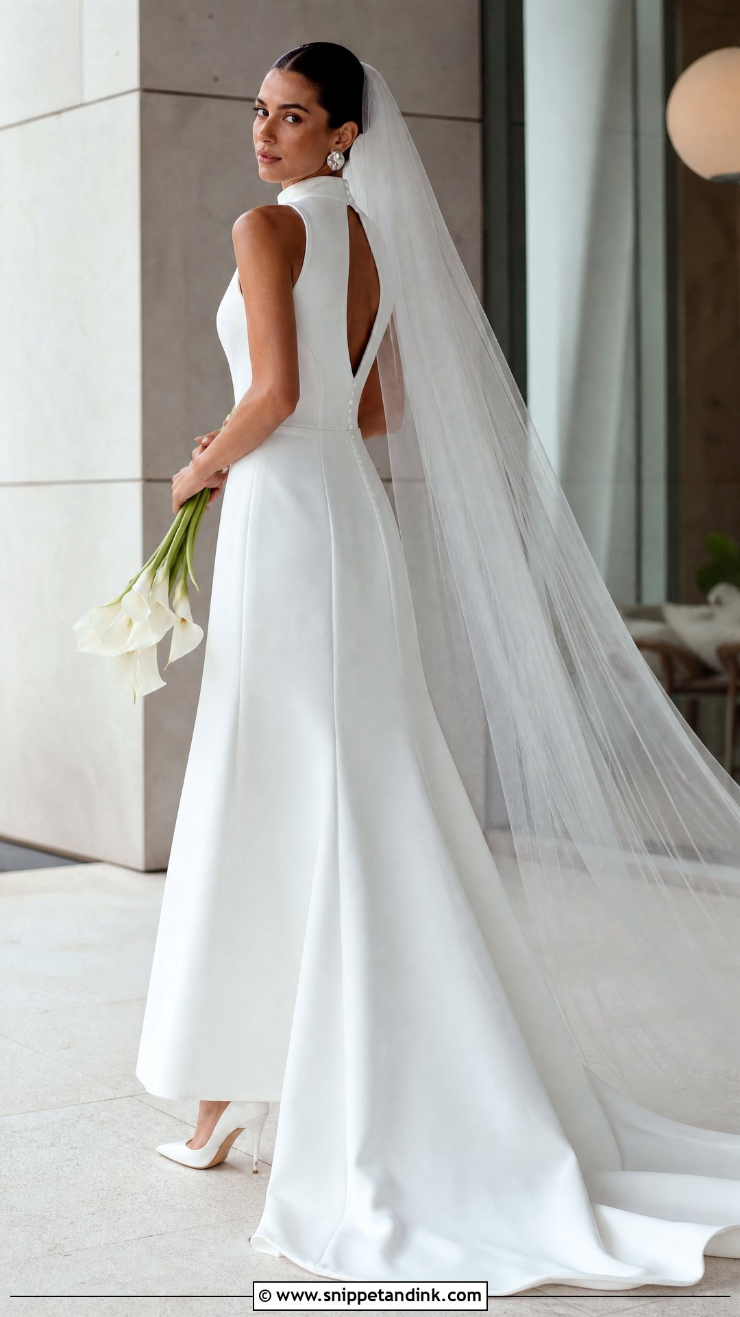 High Neck Crepe A Line Wedding Dress - Snippet and Ink - 25 Aline Wedding Dresses