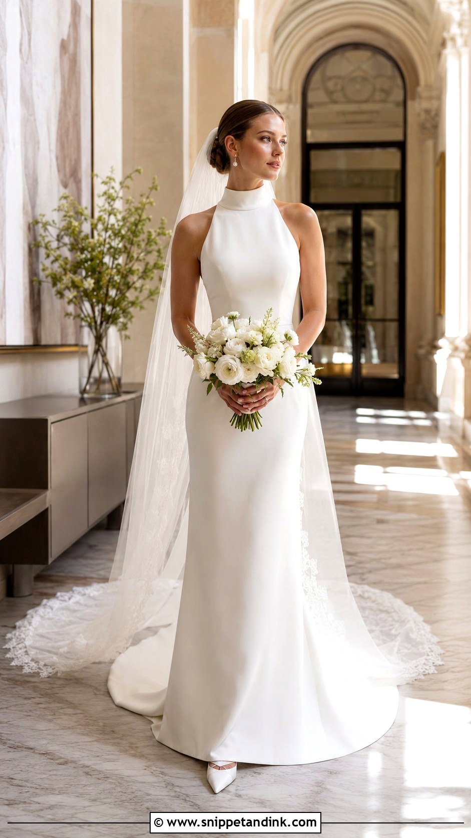 High Neck Crepe Bridal Dress - Snippet and Ink - 20 Contemporary Bridal Ideas