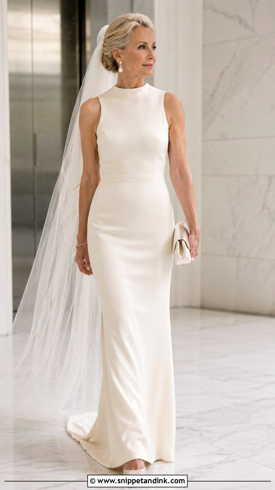 High Neck Crepe Champagne Wedding Dress - Snippet and Ink - 20 Champagne Wedding Dress Older Bride Ideas