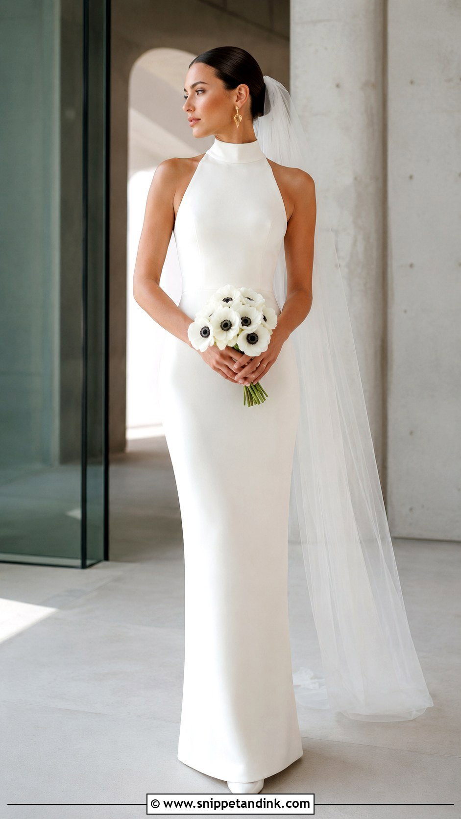 High Neck Crepe Column Wedding Dress - Snippet and Ink - 20 Classic Modern Wedding Dress Ideas
