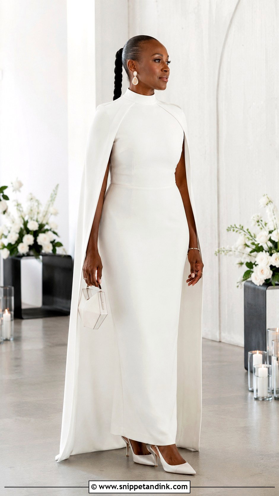 High Neck Crepe Column Wedding Dress - Snippet and Ink - 20 Black Bride Wedding Dress Ideas