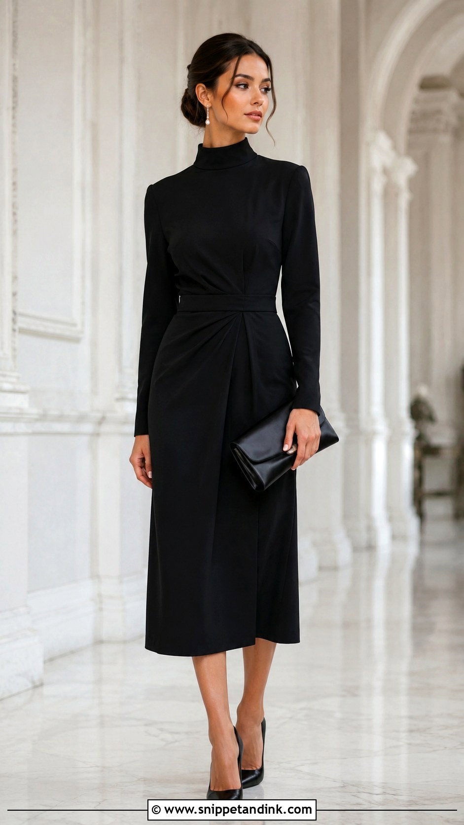 High Neck Crepe Dress Winter Wedding Outfit - Snippet and Ink - 25 Winter Wedding Outfits for Women