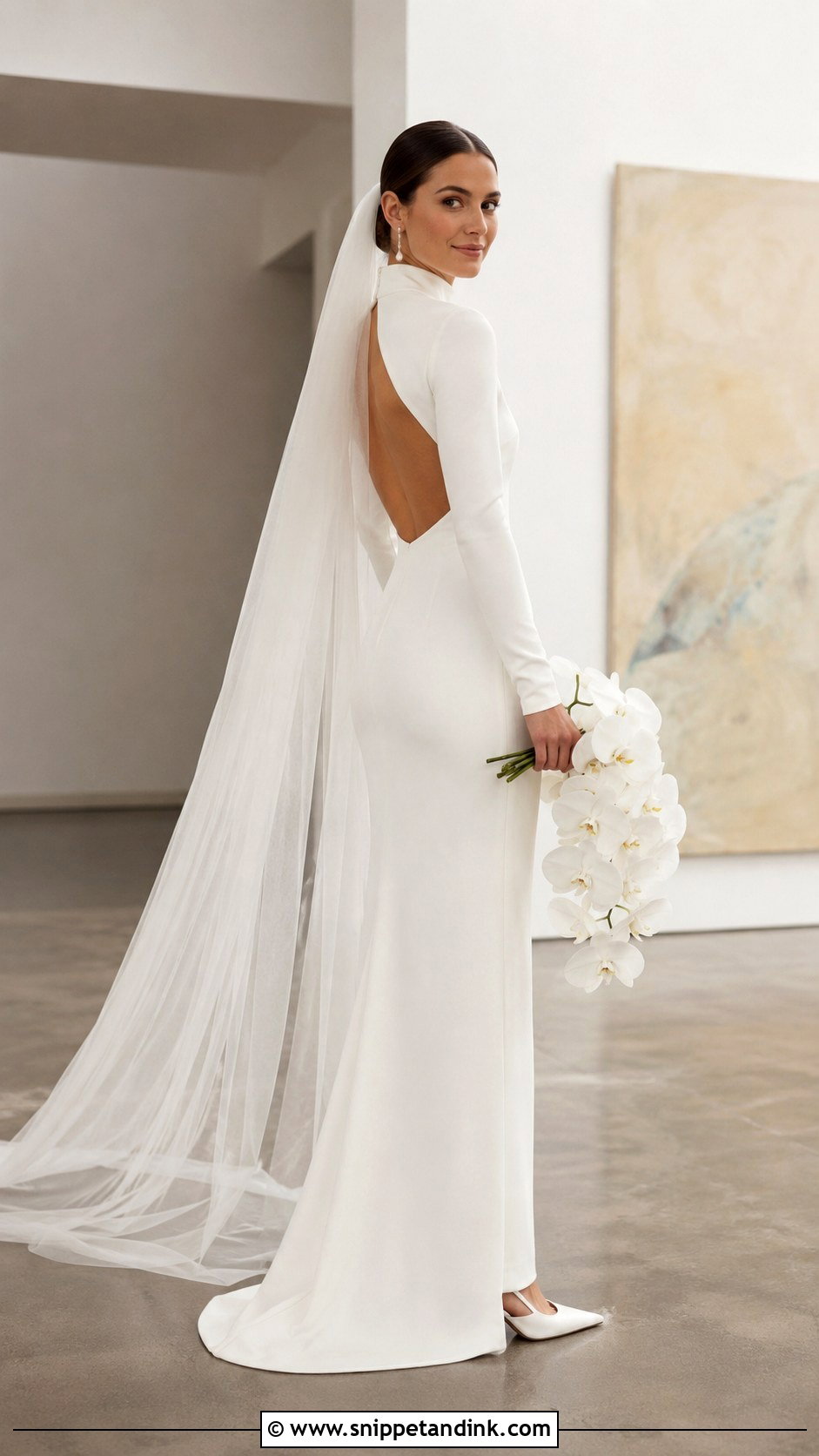 High Neck Crepe Long Sleeve Wedding Dress - Snippet and Ink - 20 Classy Simple Long Sleeve Wedding Dress Ideas