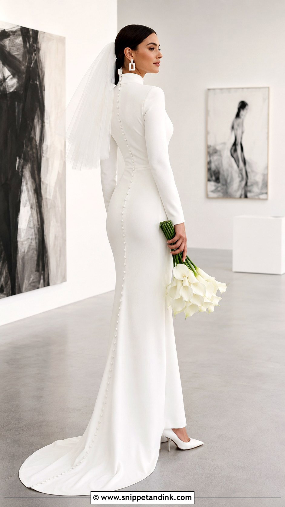 High Neck Crepe Sheath Bridal Dress - Snippet and Ink - 20 High Neck Bridal Dress Ideas