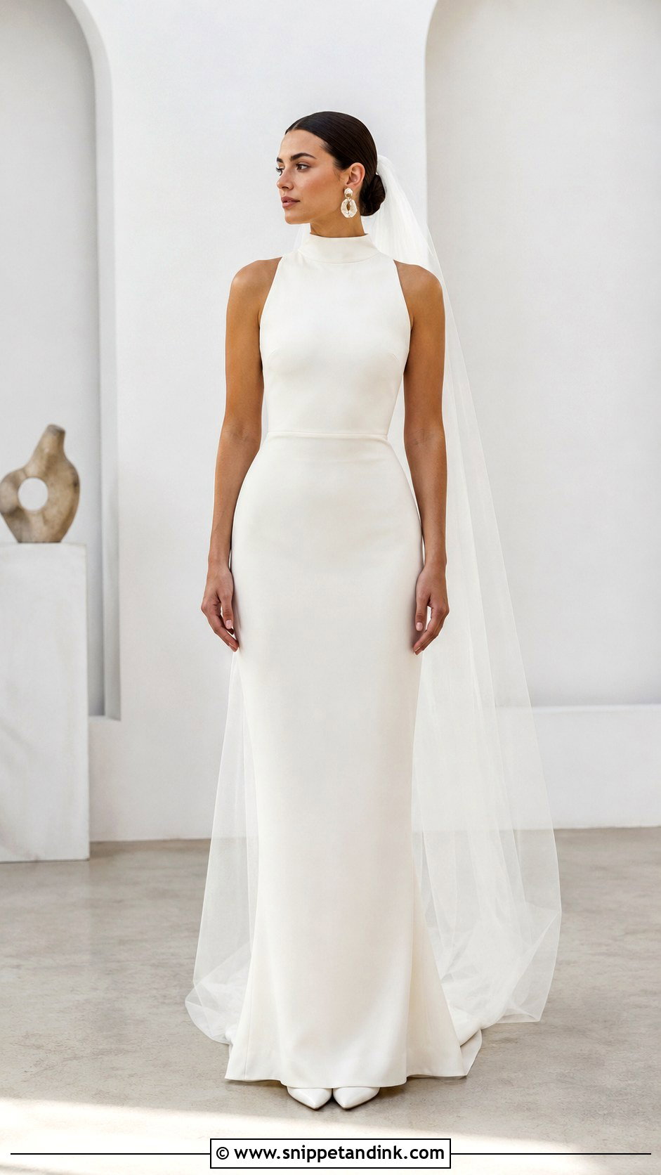 High Neck Crepe Wedding Dress - Snippet and Ink - 25 High Neckline Wedding Dress Ideas