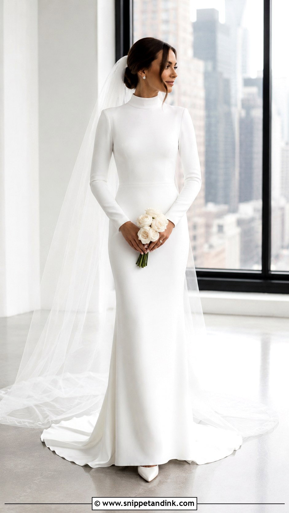 High Neck Crepe Wedding Dress With Sleeves - Snippet and Ink - 25 High Neck Wedding Dress with Sleeves