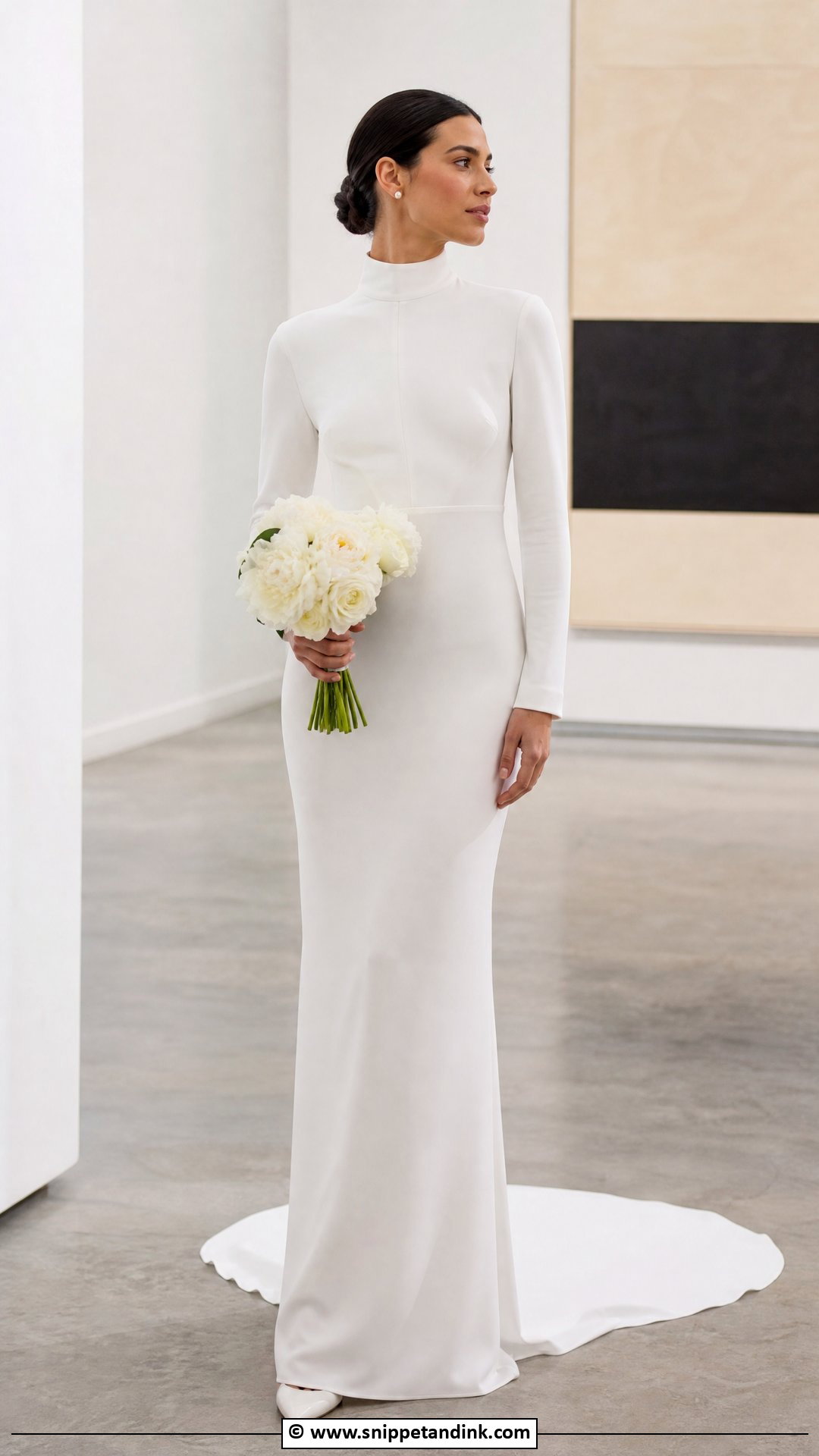High Neck Crepe Wedding Dress - Snippet and Ink - 35 High Neck Wedding Dress Ideas