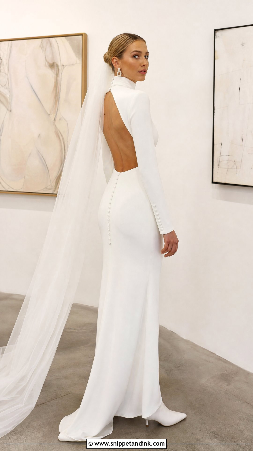 High Neck Crepe Winter Bride Dress - Snippet and Ink - 20 Winter Bride Dress Ideas