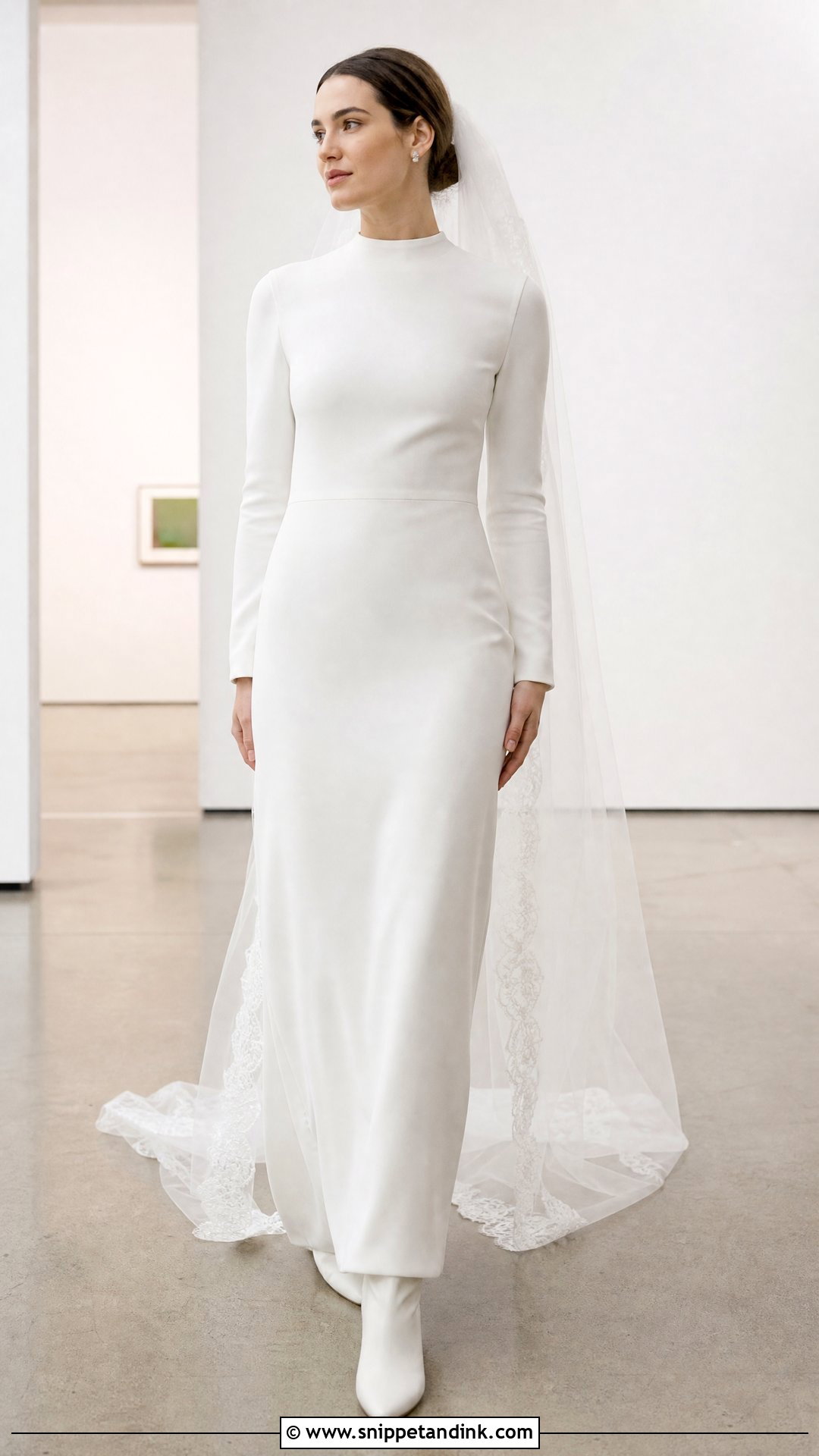 High Neck Crepe Winter Wedding Dress - Snippet and Ink - 20 Simple Winter Wedding Dress Ideas